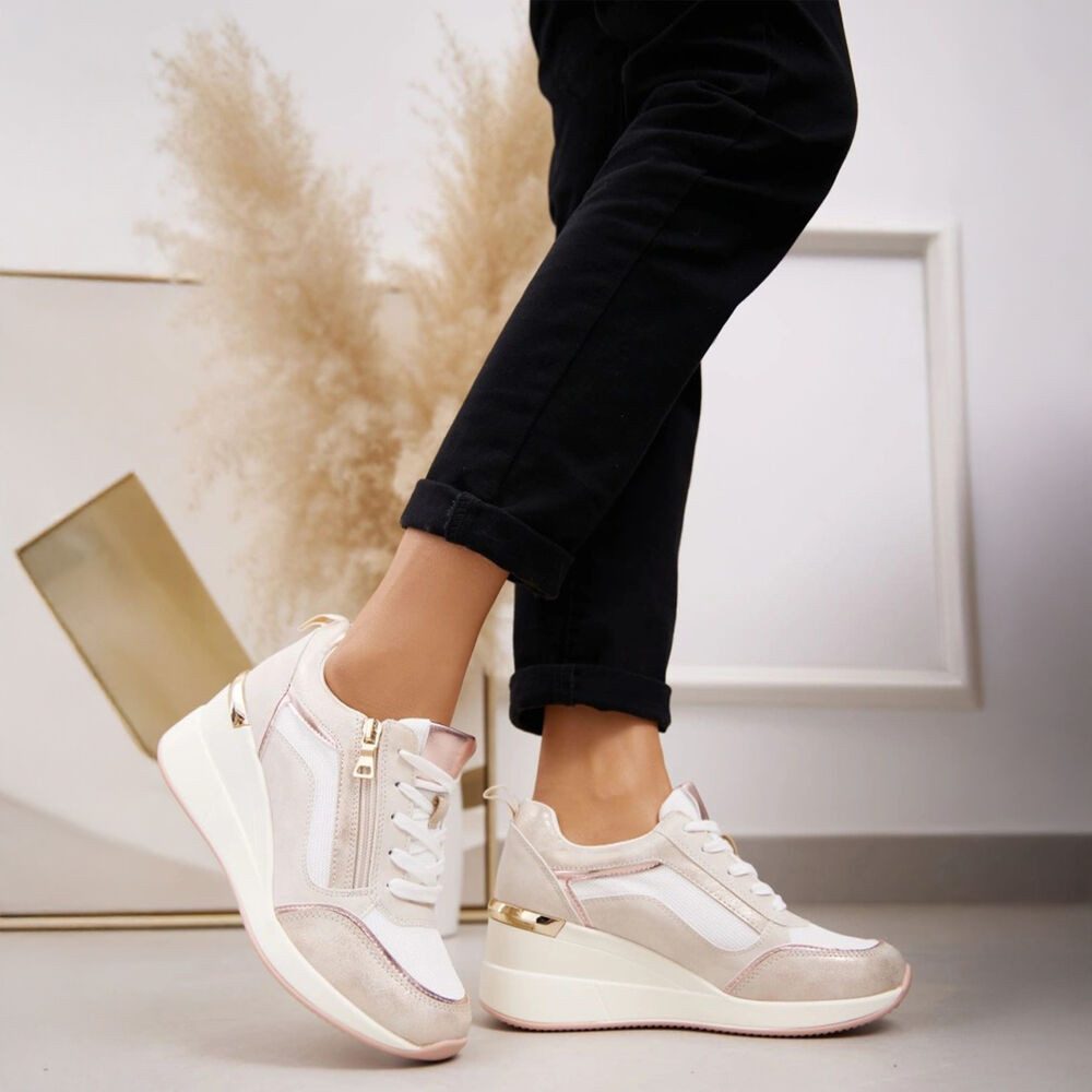 Ital-Design Damen Low-Top Freizeit Sneaker (88577376) Keilabsatz/Wedge Sneakers Low in Beige