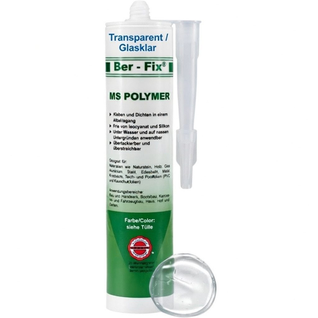 Ber-Fix Montagekleber MS Polymer Transparent BFX-11026-T – Glasklar, (Einzelartikel, 1-tlg), Spiegelgeeignet & Unterwasserfest
