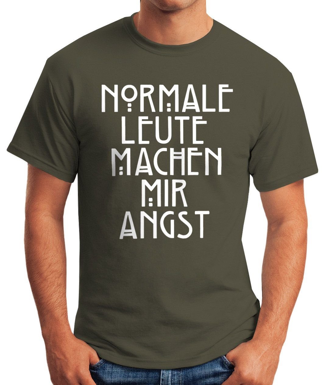 mit Herren Print Print-Shirt grün MoonWorks Leute Fun-Shirt mir Normale machen T-Shirt Angst Moonworks®