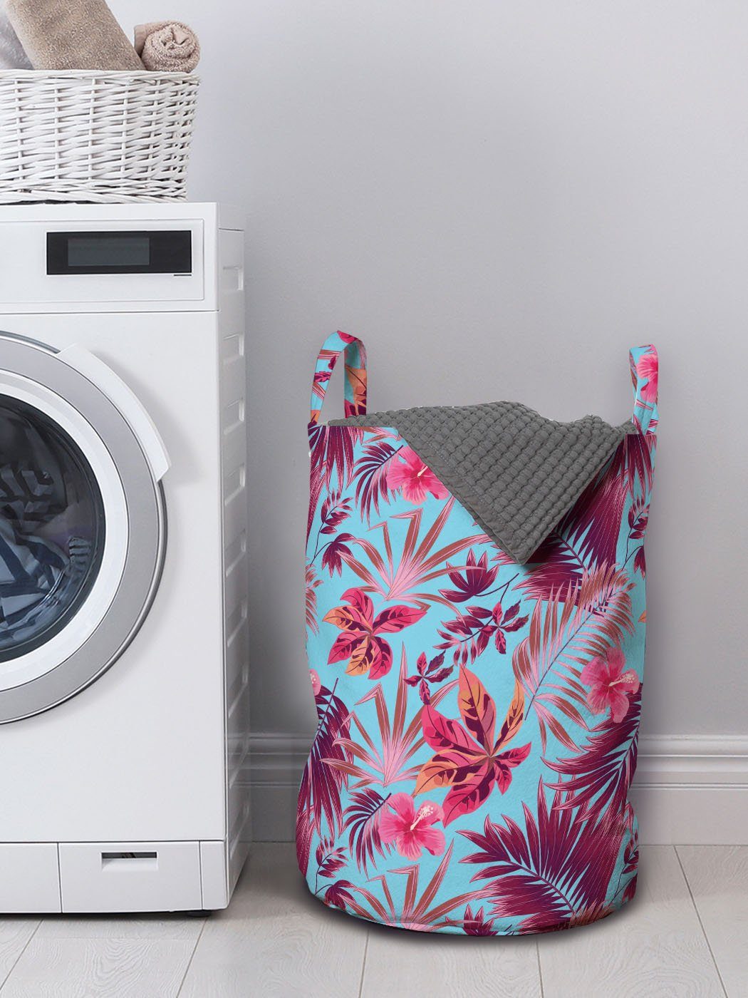 Abakuhaus Wäschesäckchen Wäschekorb Waschsalons, Blooms für Sommer Kordelzugverschluss Hawaii-Art mit Griffen Jungle