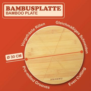 Praknu Pizzaschneidebrett Pizzabrett aus Holz mit Pizzaschneider, Bambusholz, (Set, 1-St), 2er-Set - Pizzamesser aus Edelstahl mit scharfer Klinge