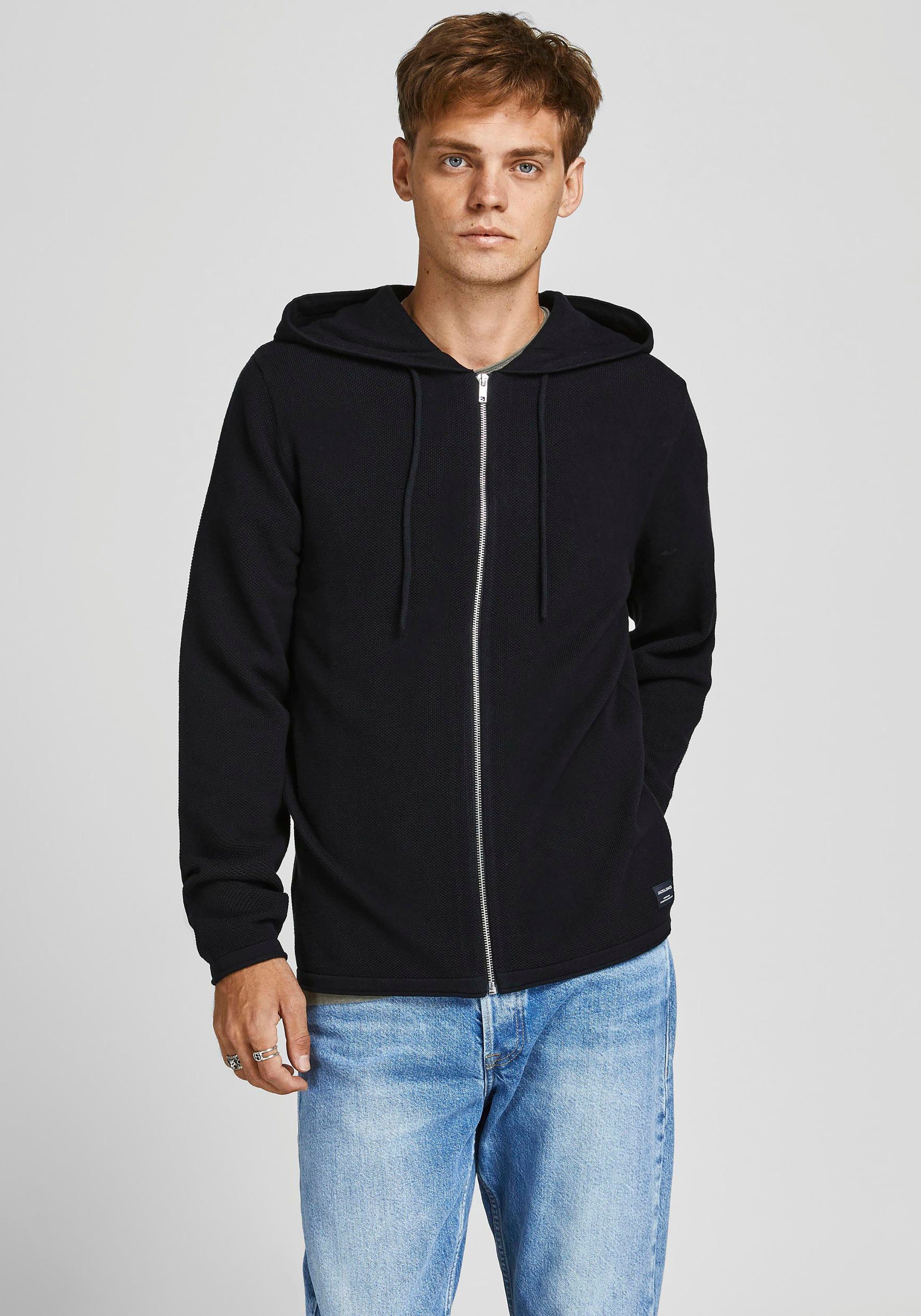 Jack & Jones Kapuzenstrickjacke HILL KNIT schwarz CARDIGAN