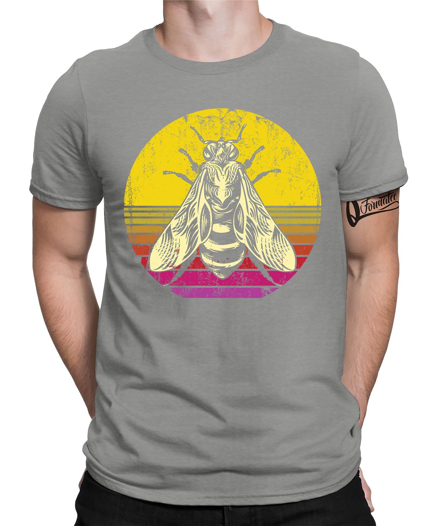 Quattro Formatee Kurzarmshirt Biene Vintage Grau Imker Honig Heather T-Shirt (1-tlg) Herren