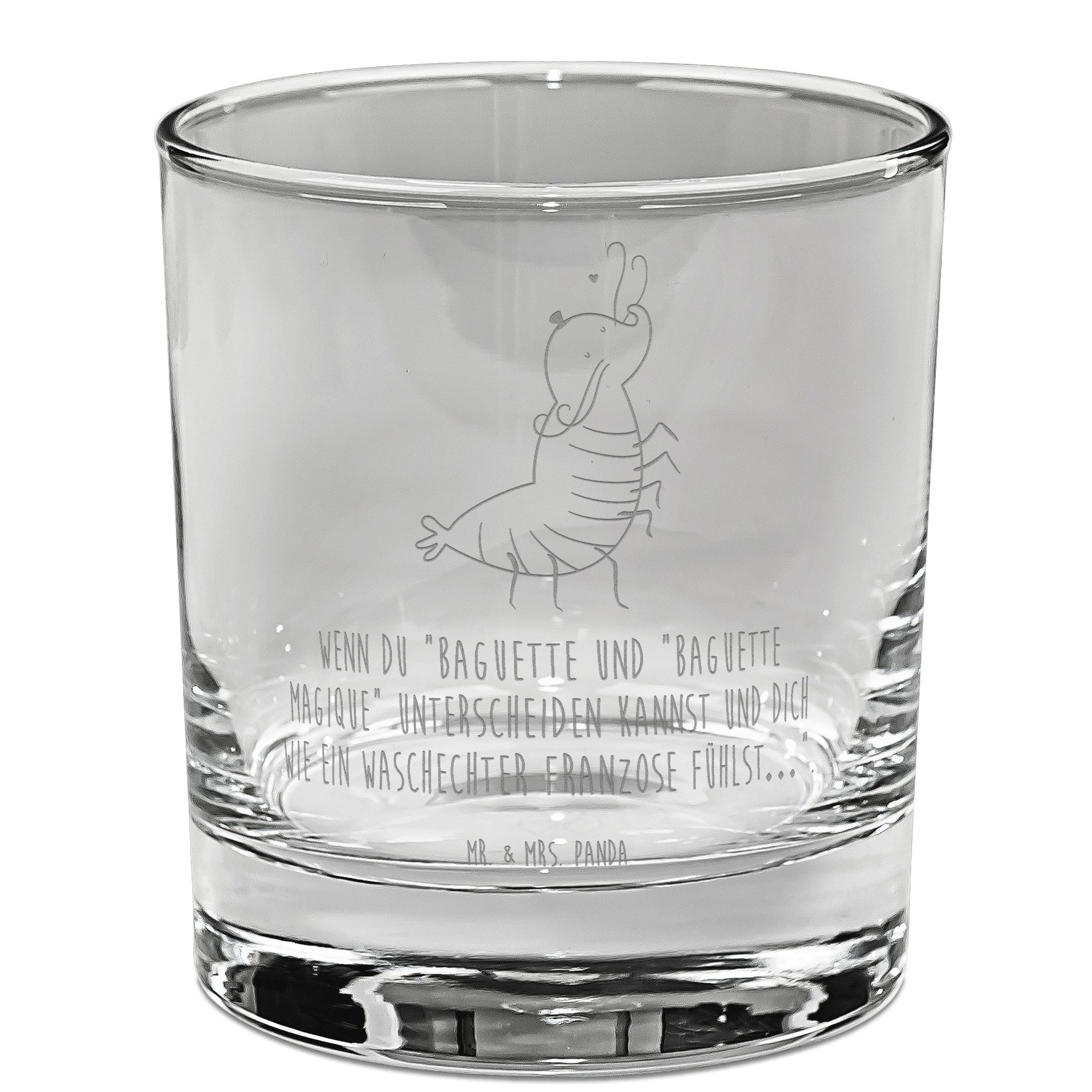 Mr. & Mrs. Panda Whiskyglas Garnele Franzose - Transparent - Geschenk, Krabbe, französisch, Meere, Premium Glas, Lasergravur Design