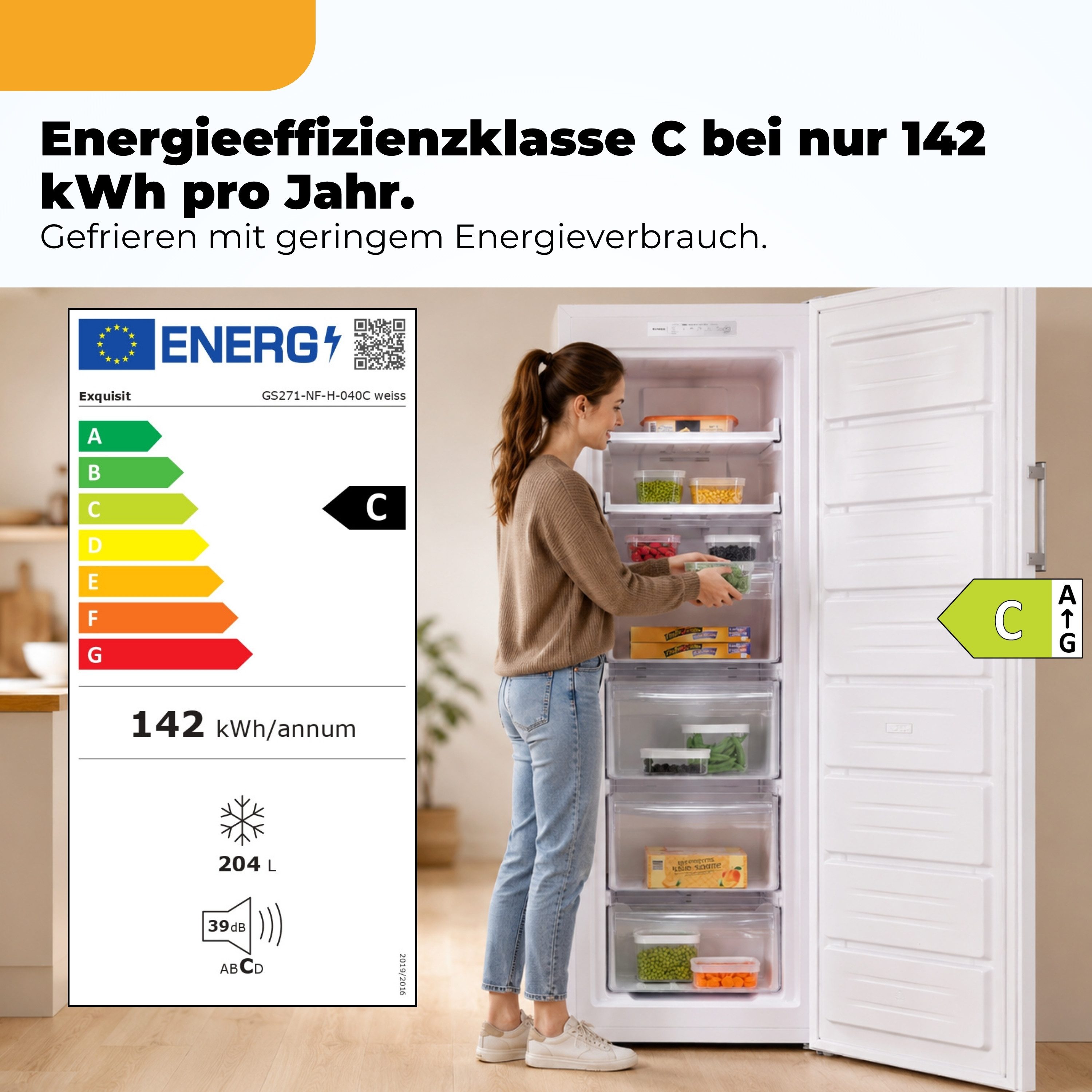 exquisit Gefrierschrank GS271-NF-H-040C, 170 cm hoch, 54,5 cm breit, Viel Platz, starke Gefrierleistung & flexible Anpassung für den Alltag