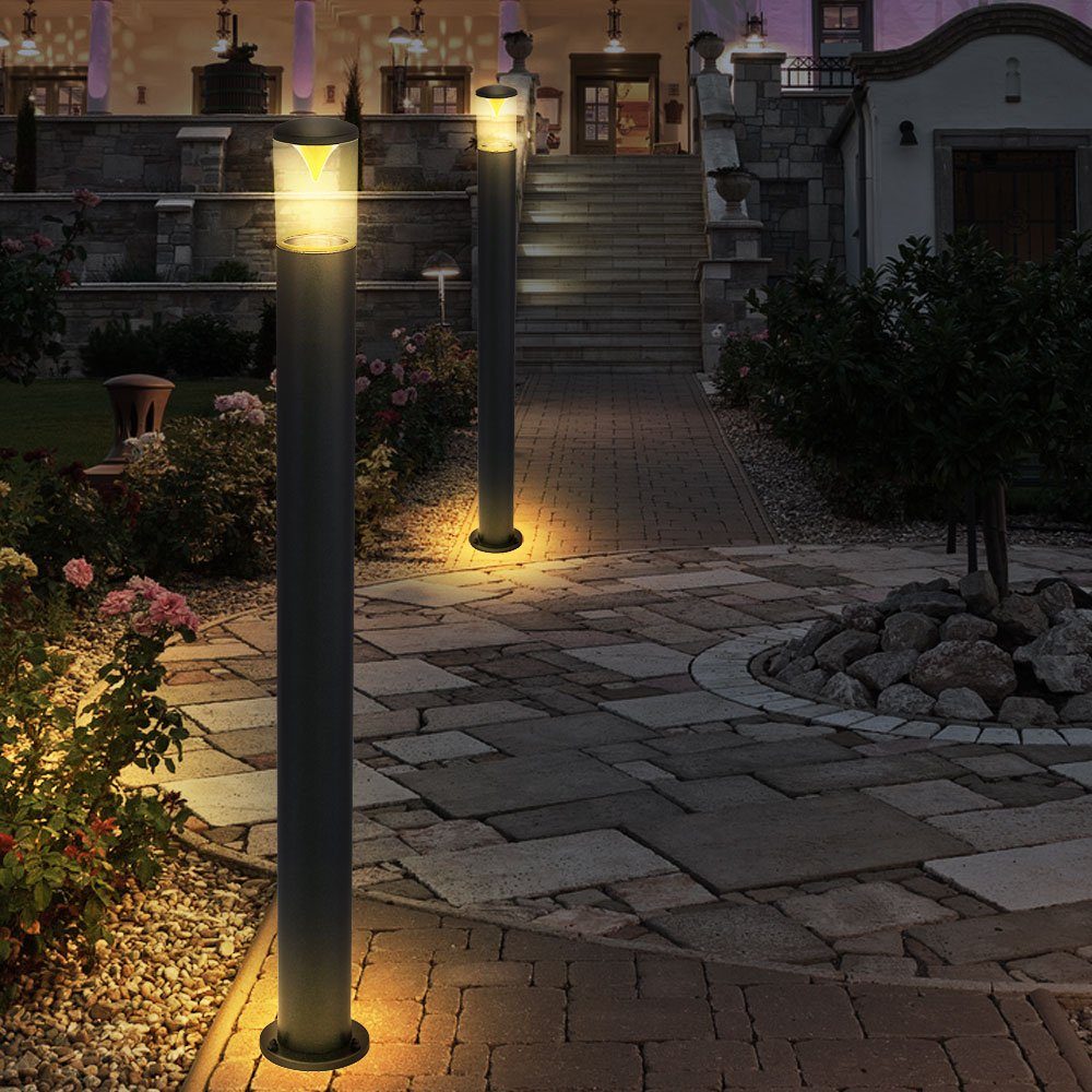 etc-shop LED Außen-Stehlampe, LED Leuchtmittel inklusive, Grundstück Lampen Leuchten Hof Bereich Stand 2er Set Warmweiß, Steh Außen