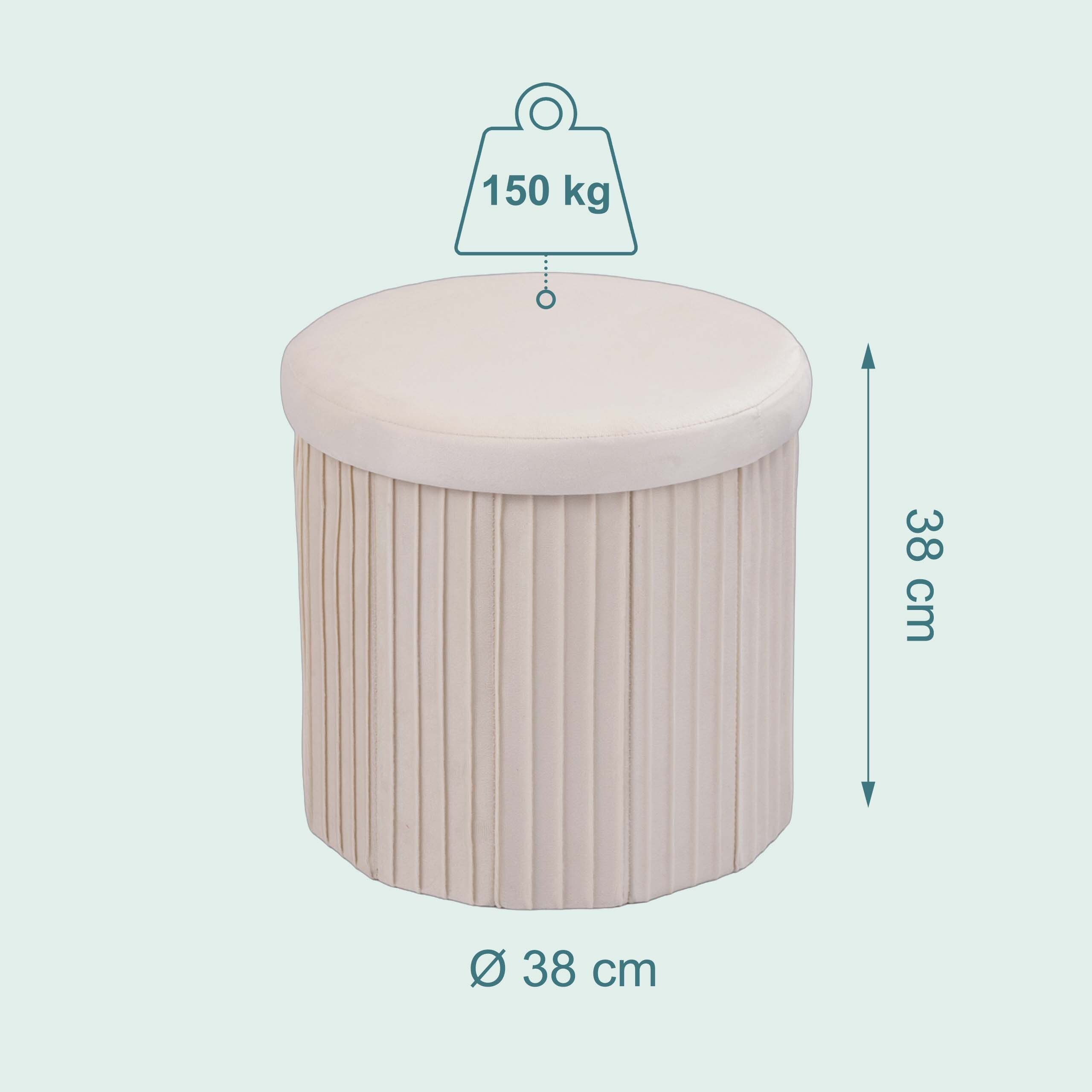 relaxdays Stauraumhocker Hocker aus Samt mit Stauraum (1 St), Creme – Bild 4 von 5