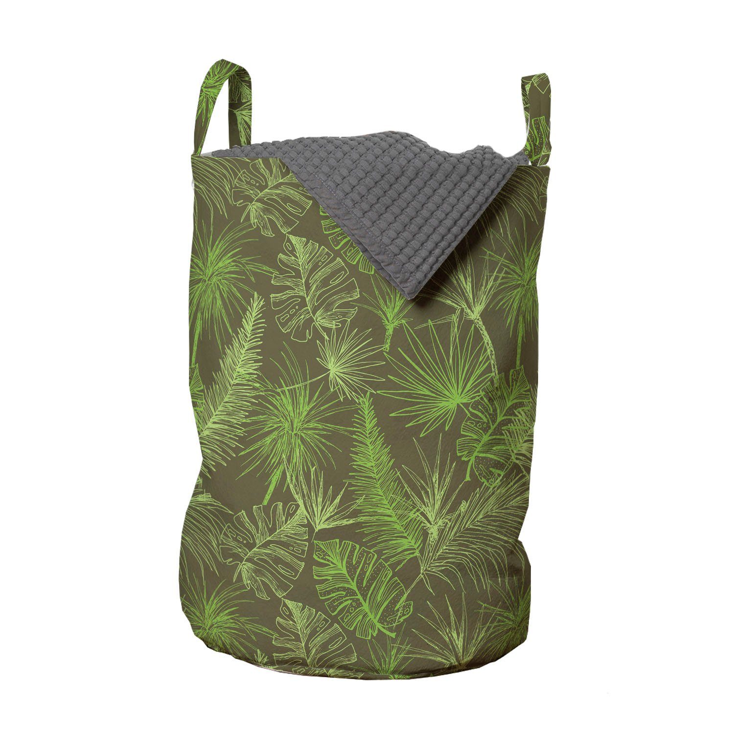 Abakuhaus Wäschesäckchen Wäschekorb mit Griffen Kordelzugverschluss für Waschsalons, Dschungel-Laub Palmen Blätter