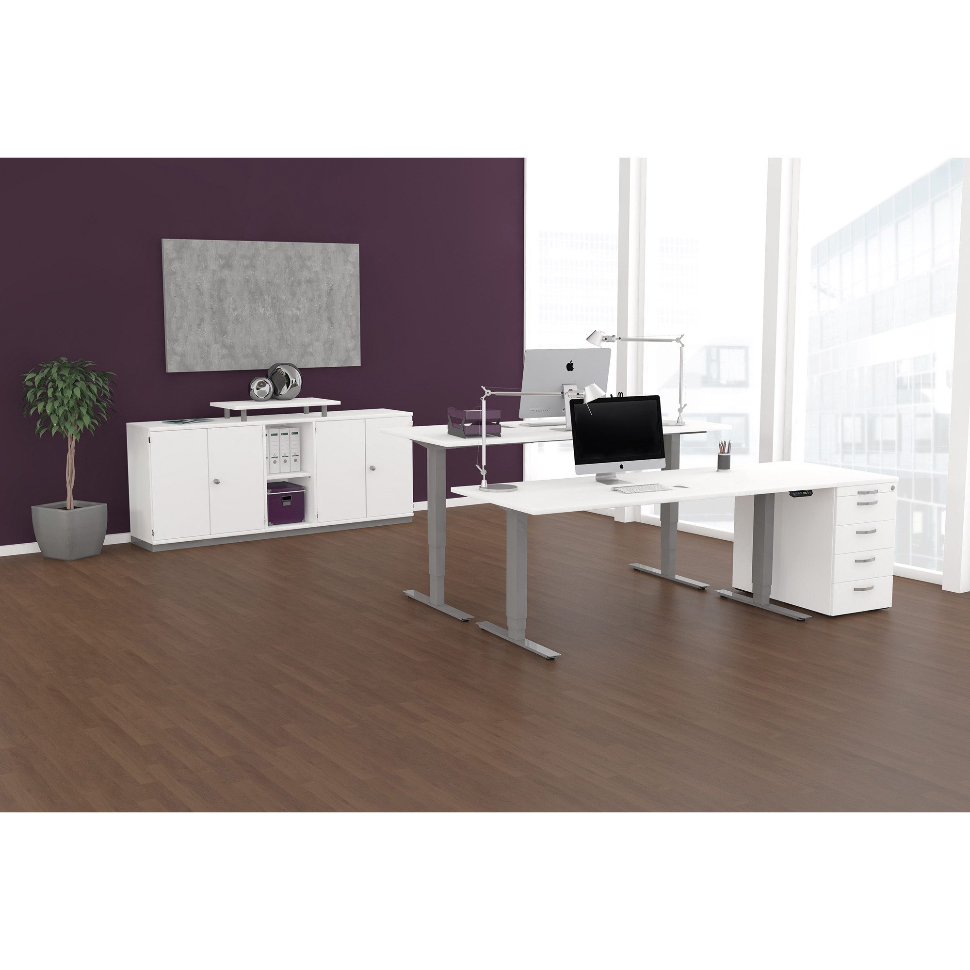 geramöbel Schreibtisch Elektro-Hubtisch S-08F1608-WS 160x80x65-125cm weiß/silber