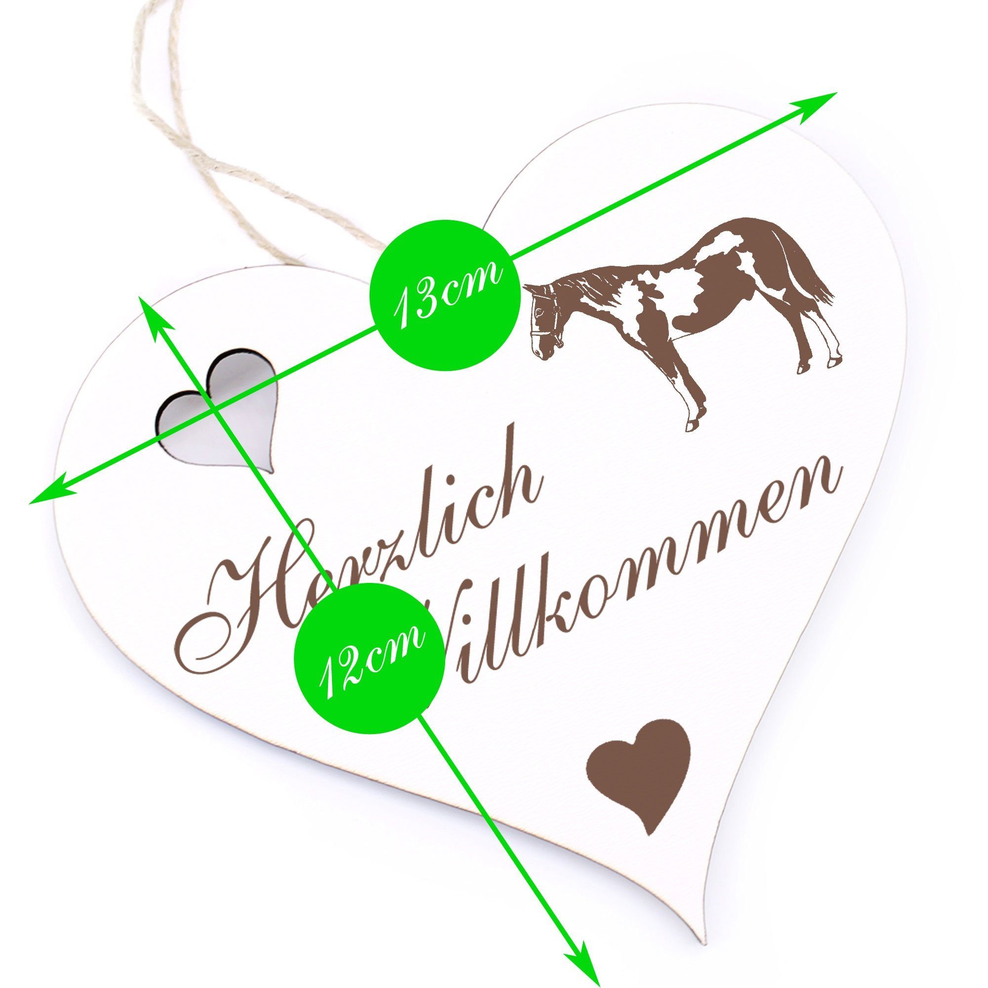 Dekolando Hängedekoration Herzlich Willkommen - Pferd 13x12cm - Pinto Schecke