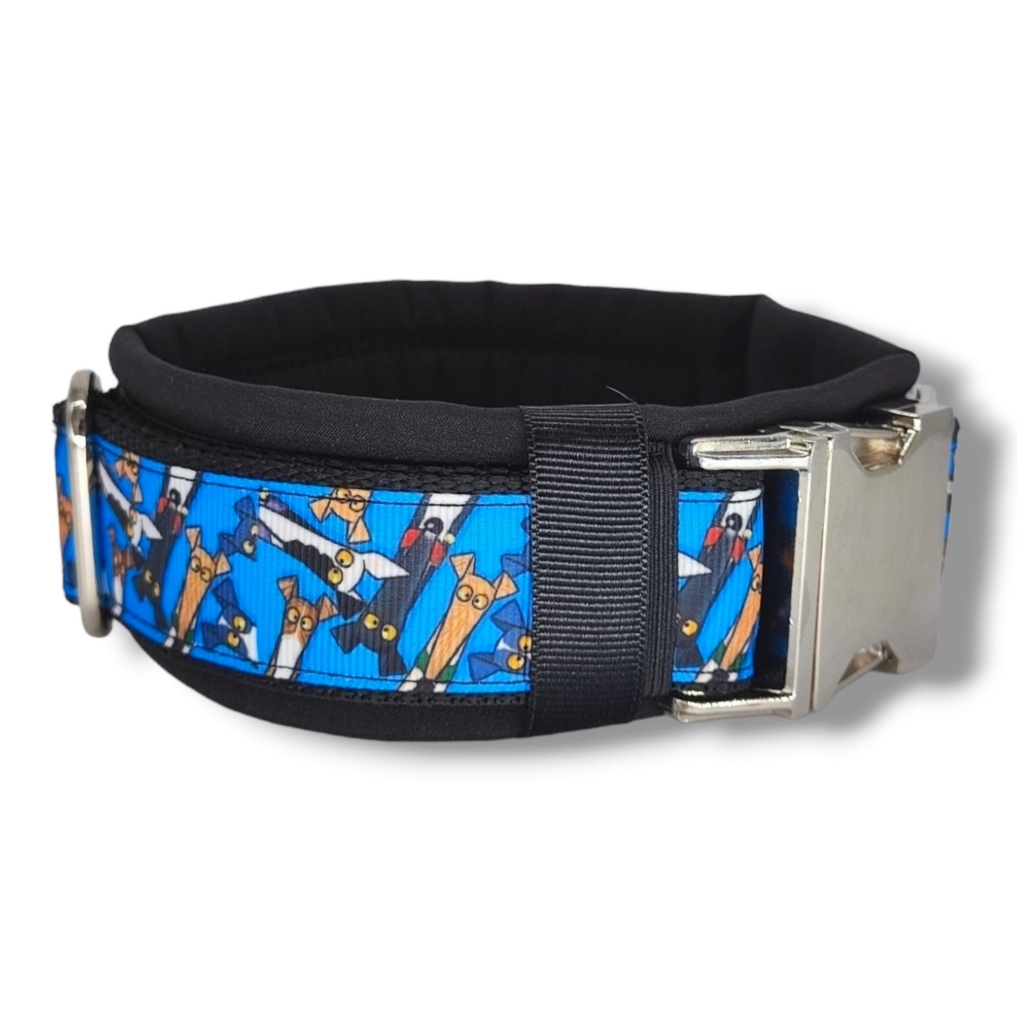 D by E Couture Hunde-Halsband "Blue Dogs III", gepolstert, verstellbar, 30mm breit, Handmade