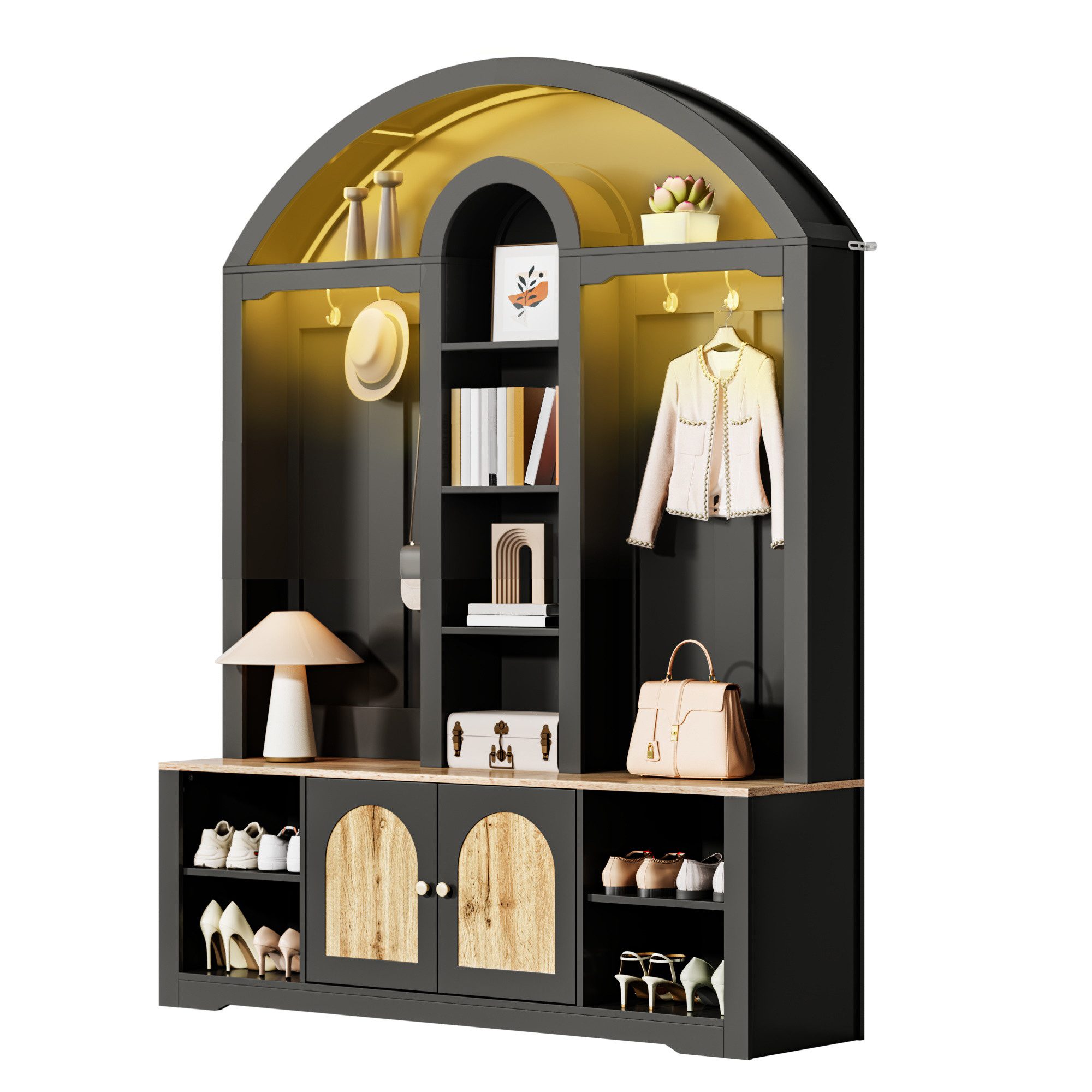 Fine Life Pro Garderobenständer Garderobenschrank mit Schuhregal, Ablagen & Haken, MDF, modern., Multifunktional, viel Stauraum für Eingang.