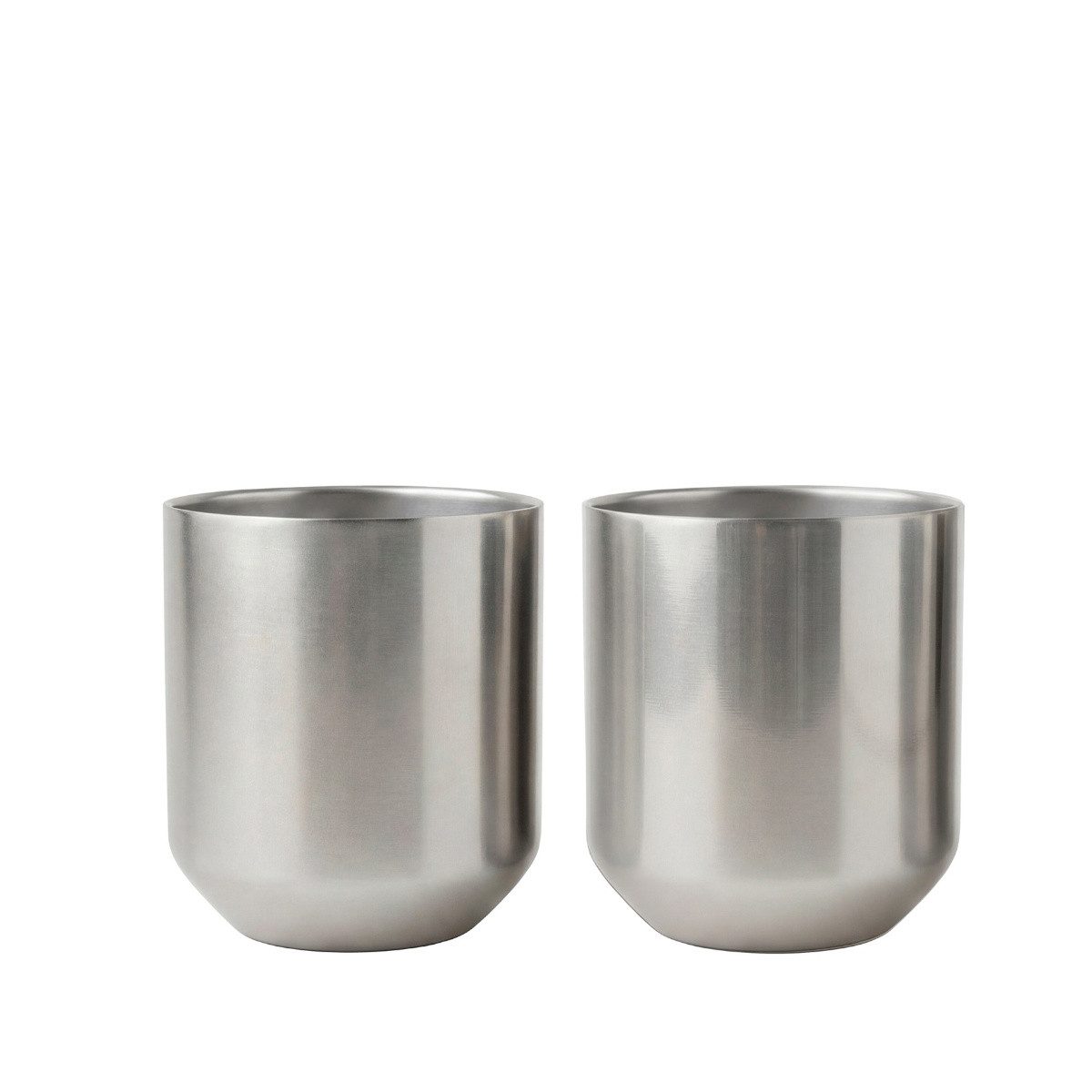 Stelton Thermobecher Thermobecher Edelstahl 2er-Set, 0.2 l, Edelstahl gebürstet, Durchmesser unten 5cm, Öffnung 7 cm