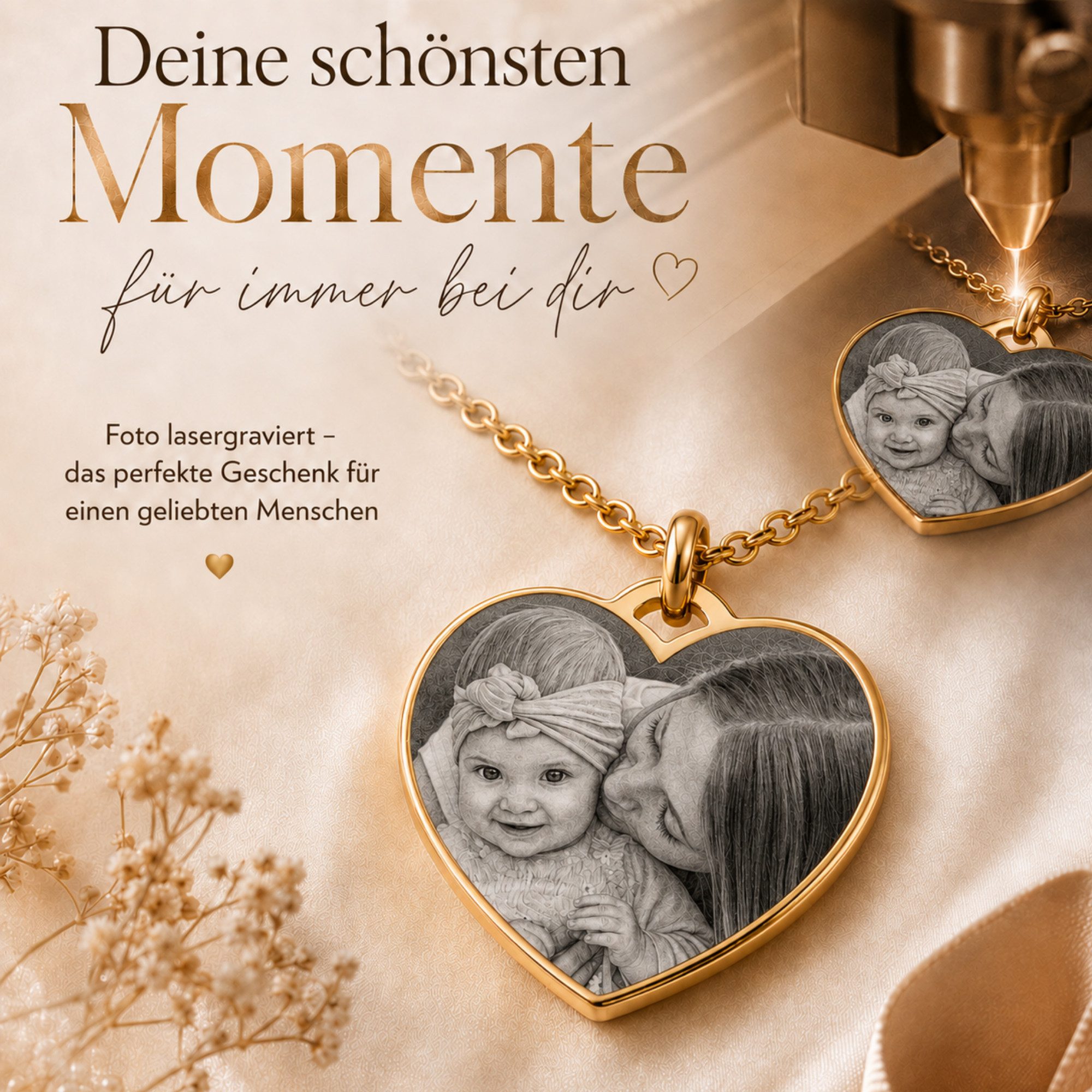 BS Schmuckdesign Kette mit Anhänger mit Gravur Foto Halskette Damen personalisiertes Geschenk Gravurkette Herzform (inkl. Gravur), personalisiert inkl. Geschenkbox