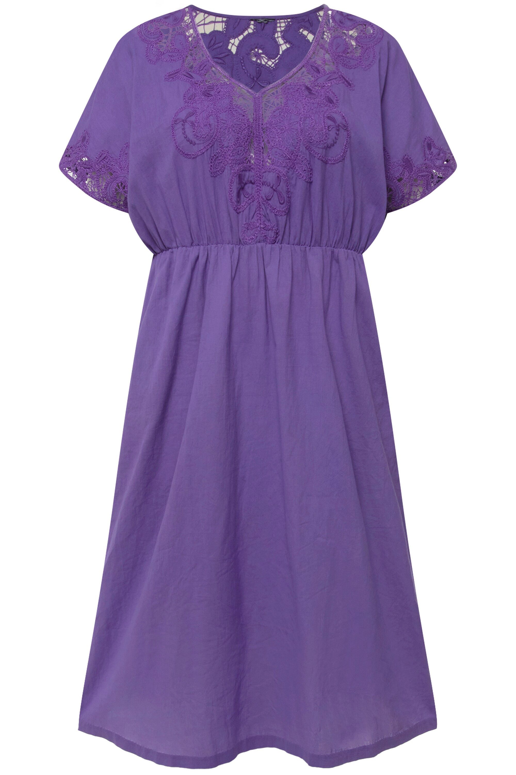 Maxikleid Kleid Stickerei Oversized V-Ausschnitt Halbarm