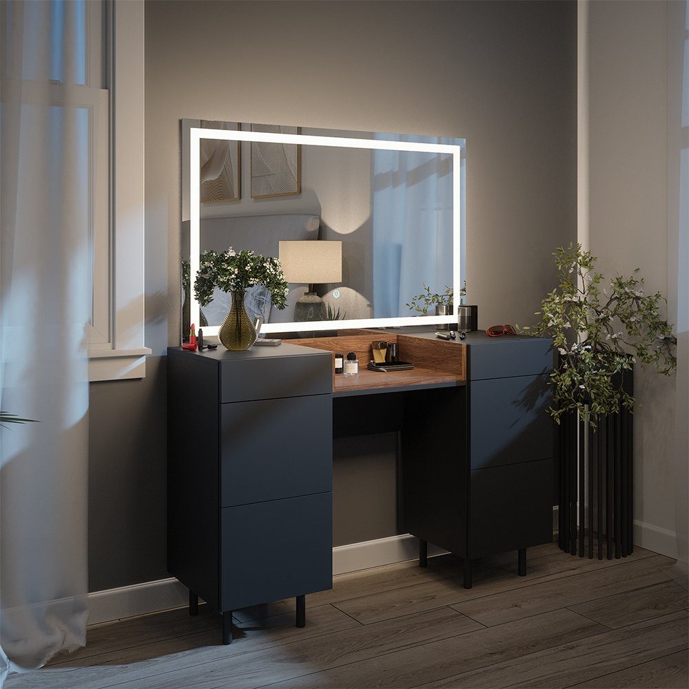 Vicco Schminktisch Anika, Anthrazit/Nussbaum, 120 cm günstig online kaufen