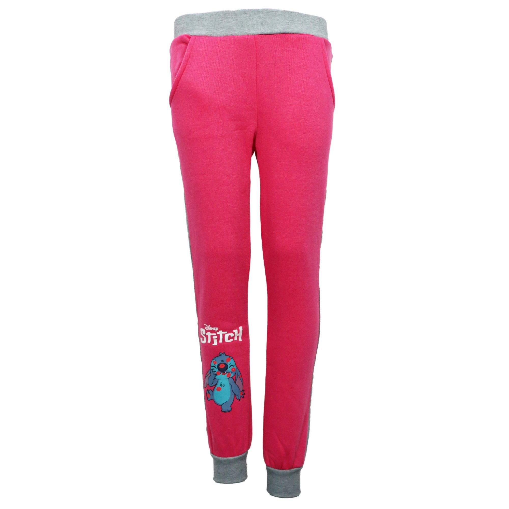 Disney Jogginganzug Disney Stitch Kinder Pink Joggingset bis 92 Gr. Sweater, Hose 128 Fleece