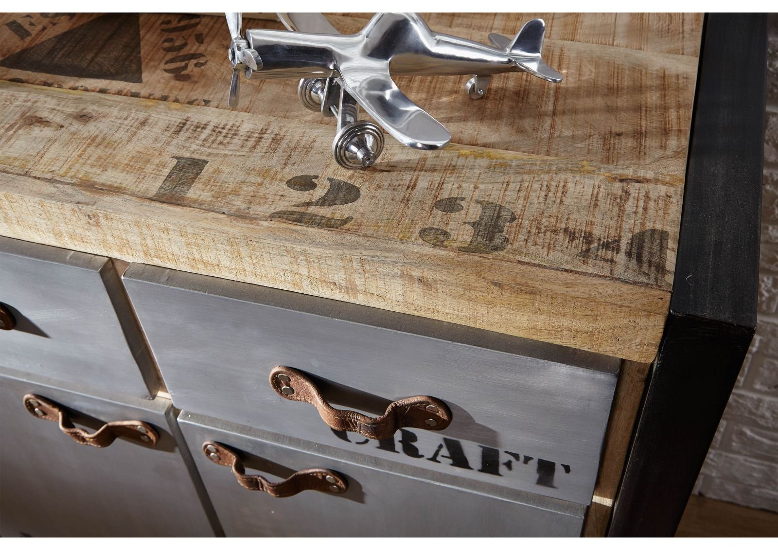 Massivmoebel24 Sideboard FACTORY (Massivholz), Sideboard Mango 90x40x85 natur bedruckt FACTORY #131