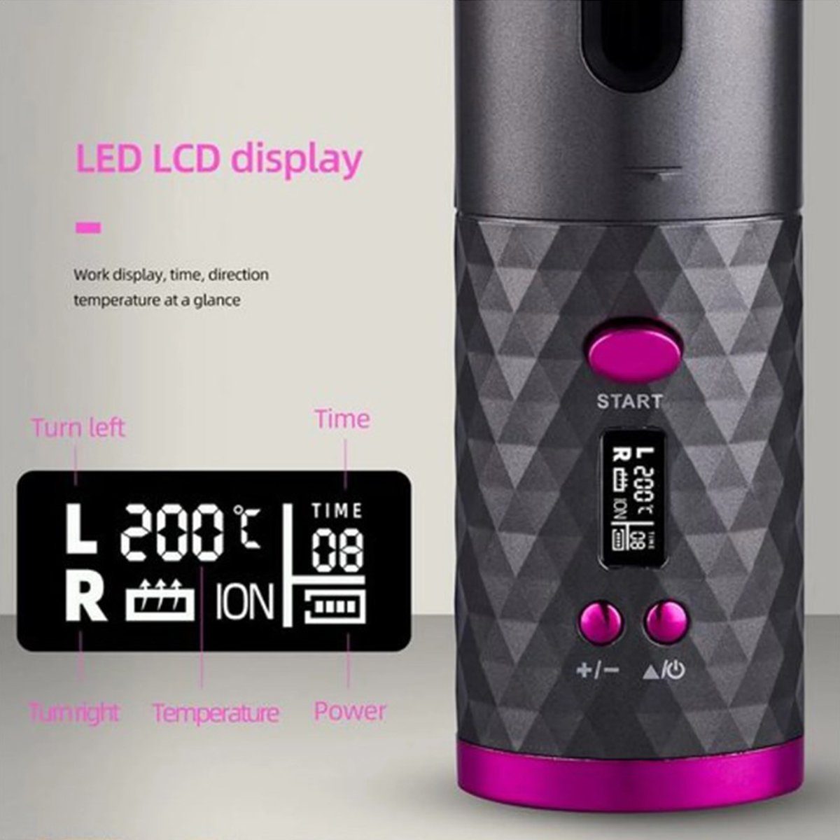 autolock Lockenstab Lockenstab kabelloser Automatischer Lockenstab Tragbarer , USB-Lade Lockenstab Einstellbare Temperatur, mit LCD-Display