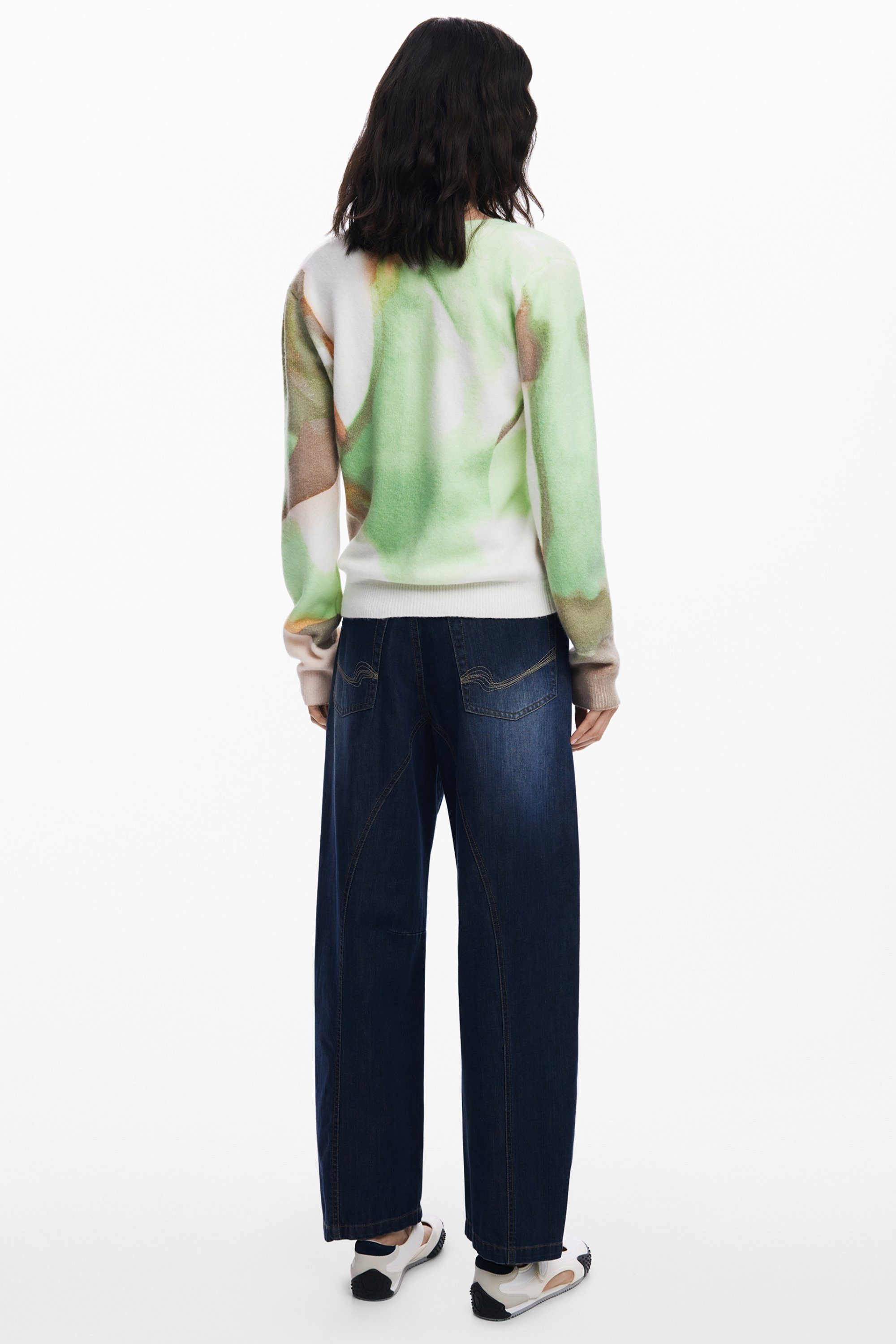 Desigual Strickpullover Damen Langarmshirt mit Fantasiemuster und V-Ausschn günstig online kaufen