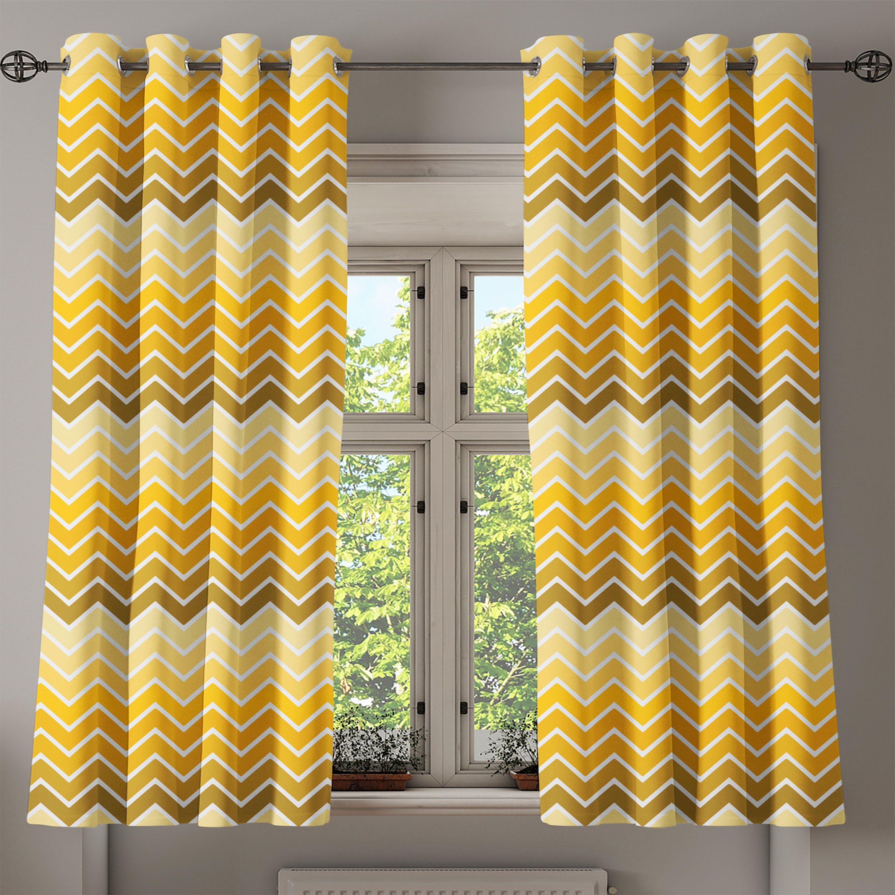 Gardine Dekorative 2-Panel-Fenstervorhänge für Abakuhaus, Zigzag Ombre Chevron Wohnzimmer, Gelb Schlafzimmer