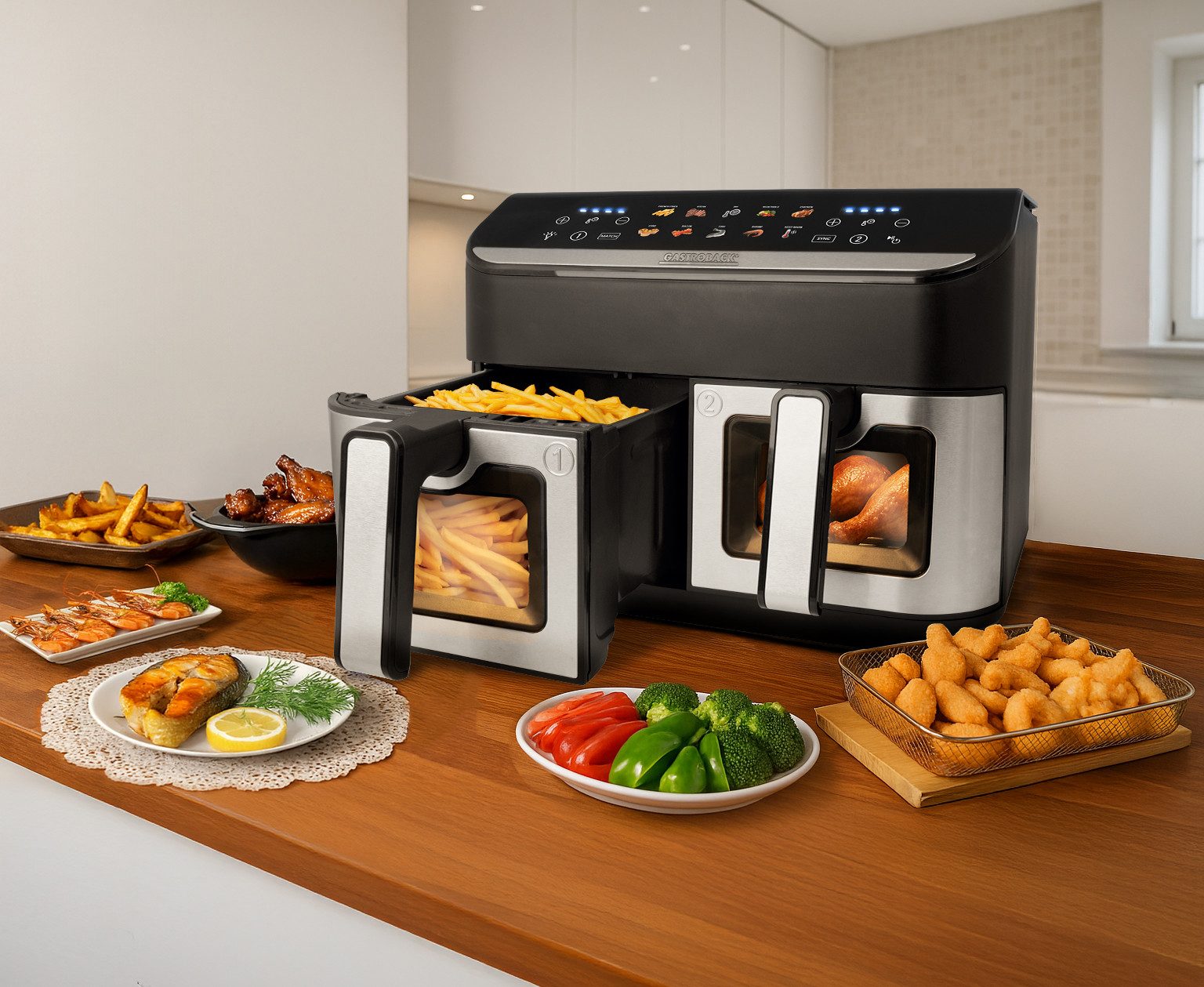 Gastroback Heißluftfritteuse 42586 Multi-Heissluftfritteuse Duo Family 9 L, 2900 W