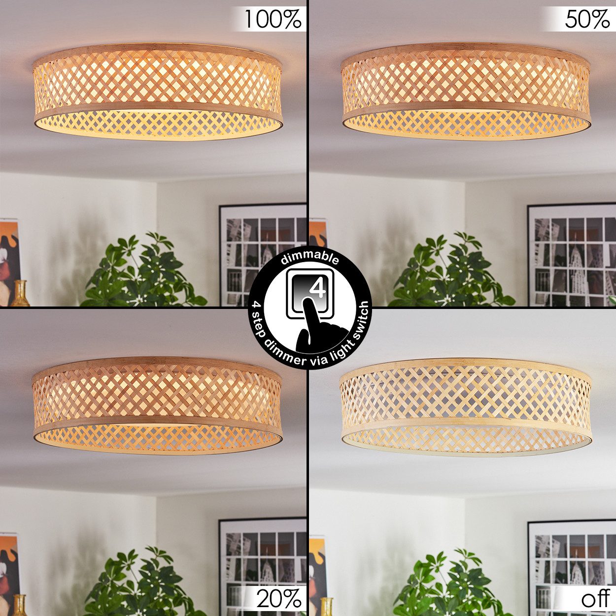 hofstein Deckenleuchte Deckenlampe dimmbar aus Metall/Bambus/Kunststoff günstig online kaufen