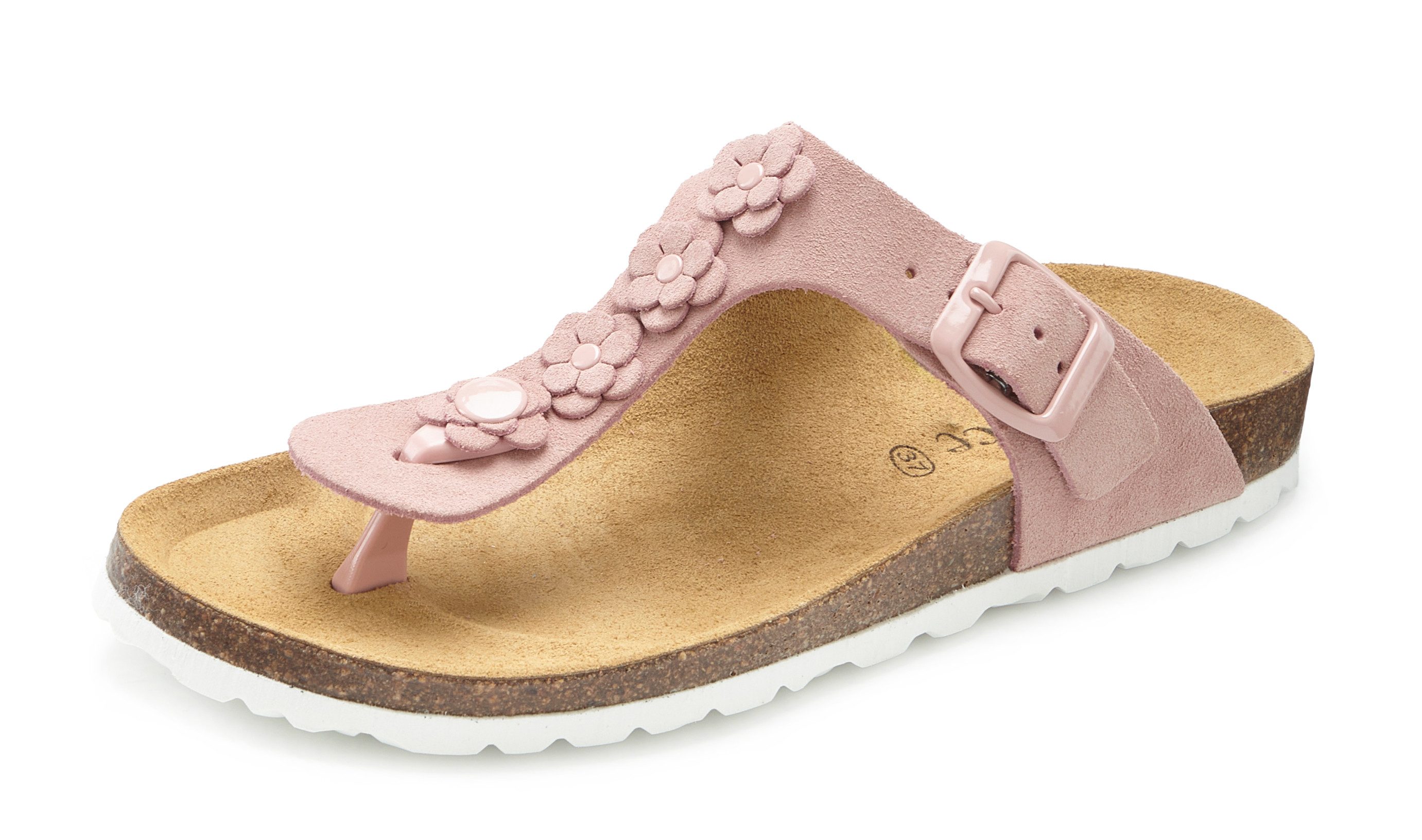 Vivance Mule, Sandale, offener Schuh, Sommerschuh, Pantolette NEU aus Leder mit Korkfußbett und Blüten-Applikation