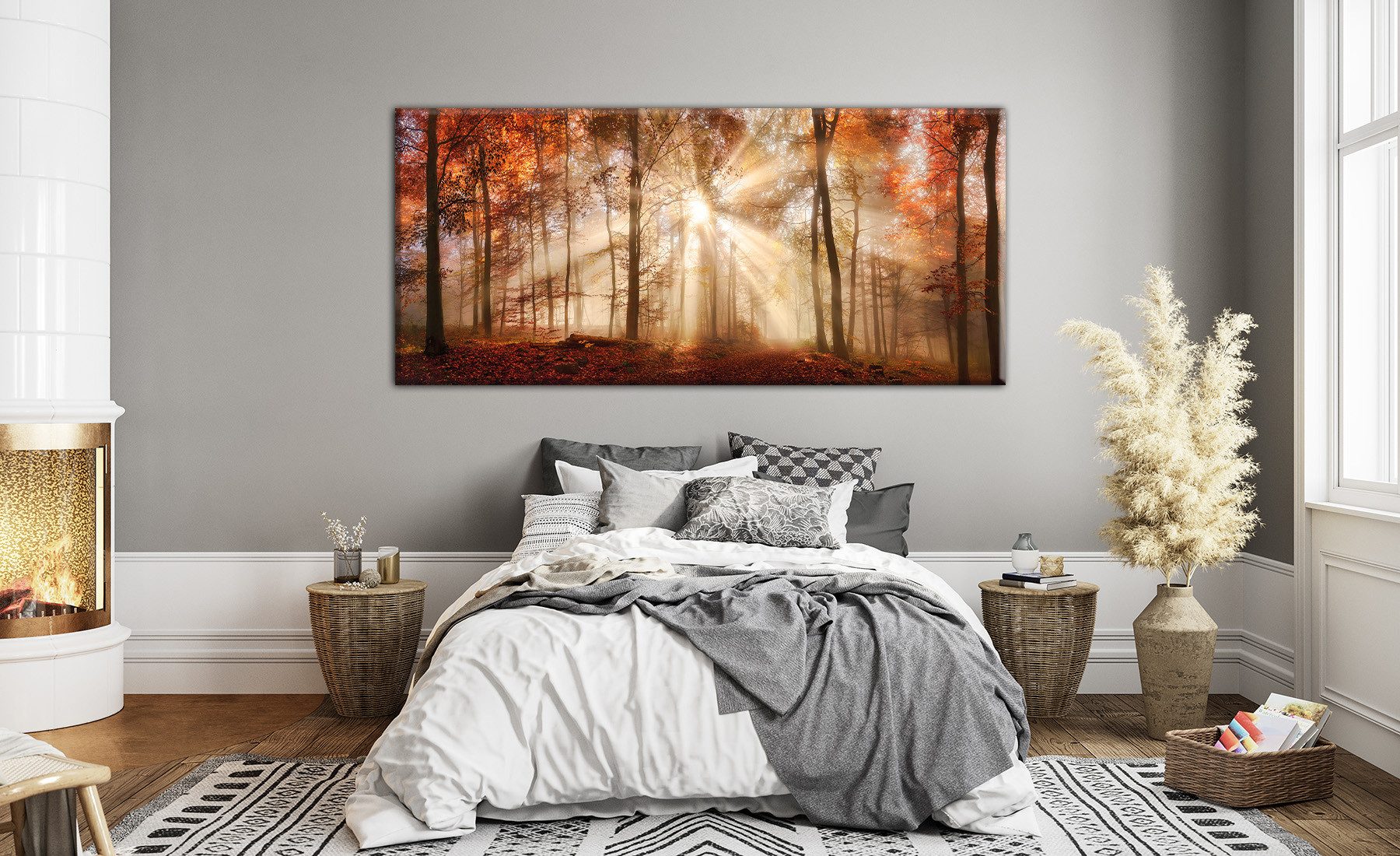 Bönninghoff Bild Wandbild HERBSTWALD XXL 90x200 cm – Leinwandbild Keilrahmen Deko, Sonnenaufgang & -untergang, Wald, Waldbilder, auf Keilrahmen gespannt – Bild 4 von 5
