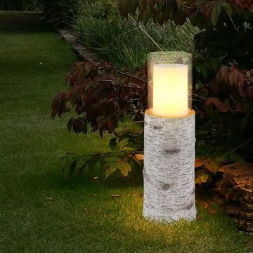 etc-shop LED Außen-Stehlampe, LED-Leuchtmittel fest verbaut, Warmweiß, LED Solarleuchte Tischlampe Akku Holzoptik Glas H 43,5 cm