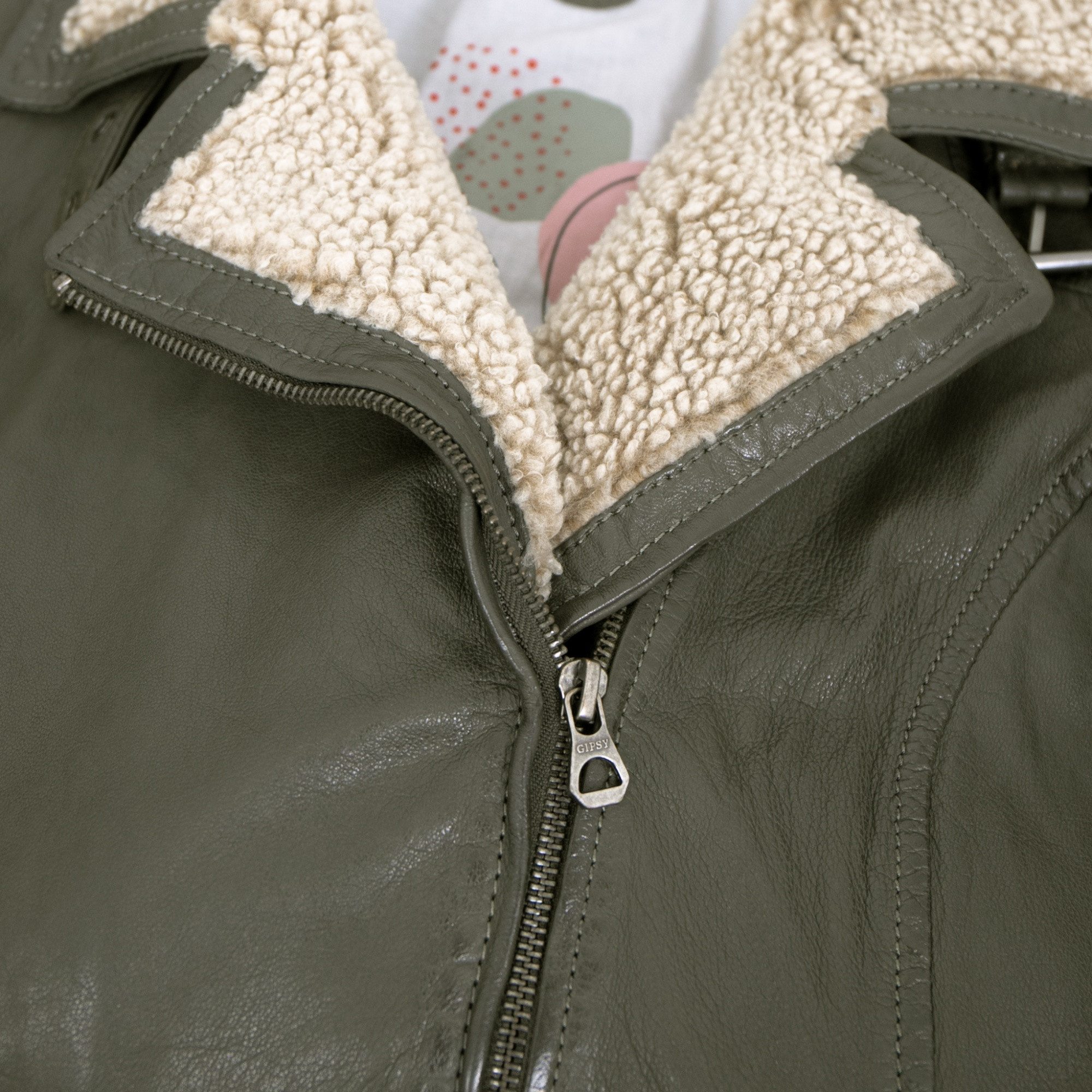 Gipsy by Mauritius Lederjacke GWJenja Gipsy - Damen Lederjacke Lammnappa Kunstfell olive