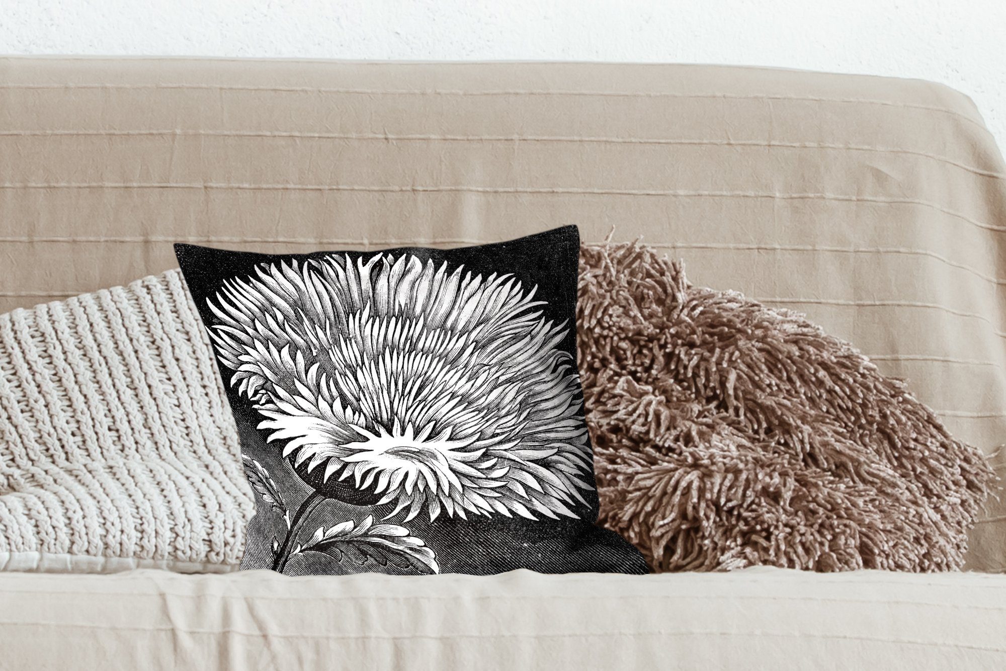Deko, Dekokissen für und Kornblume Weiß, einer Wohzimmer, mit Füllung MuchoWow Illustration Schlafzimmer, in Eine Schwarz Sofakissen Zierkissen