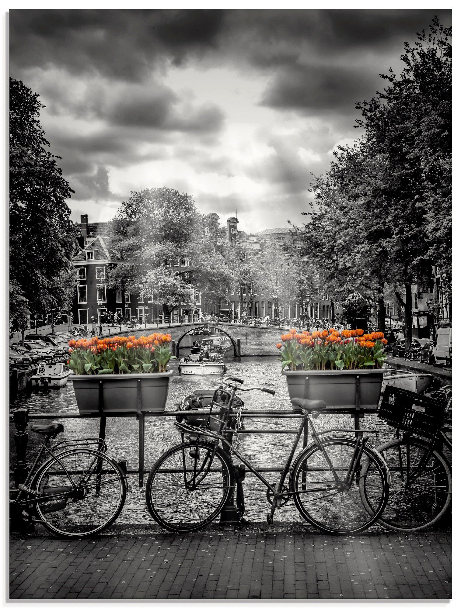 Artland Glasbild verschiedenen Sonnenstrahlen, & Amsterdam (1 in Größen St), Herengracht Fahrräder