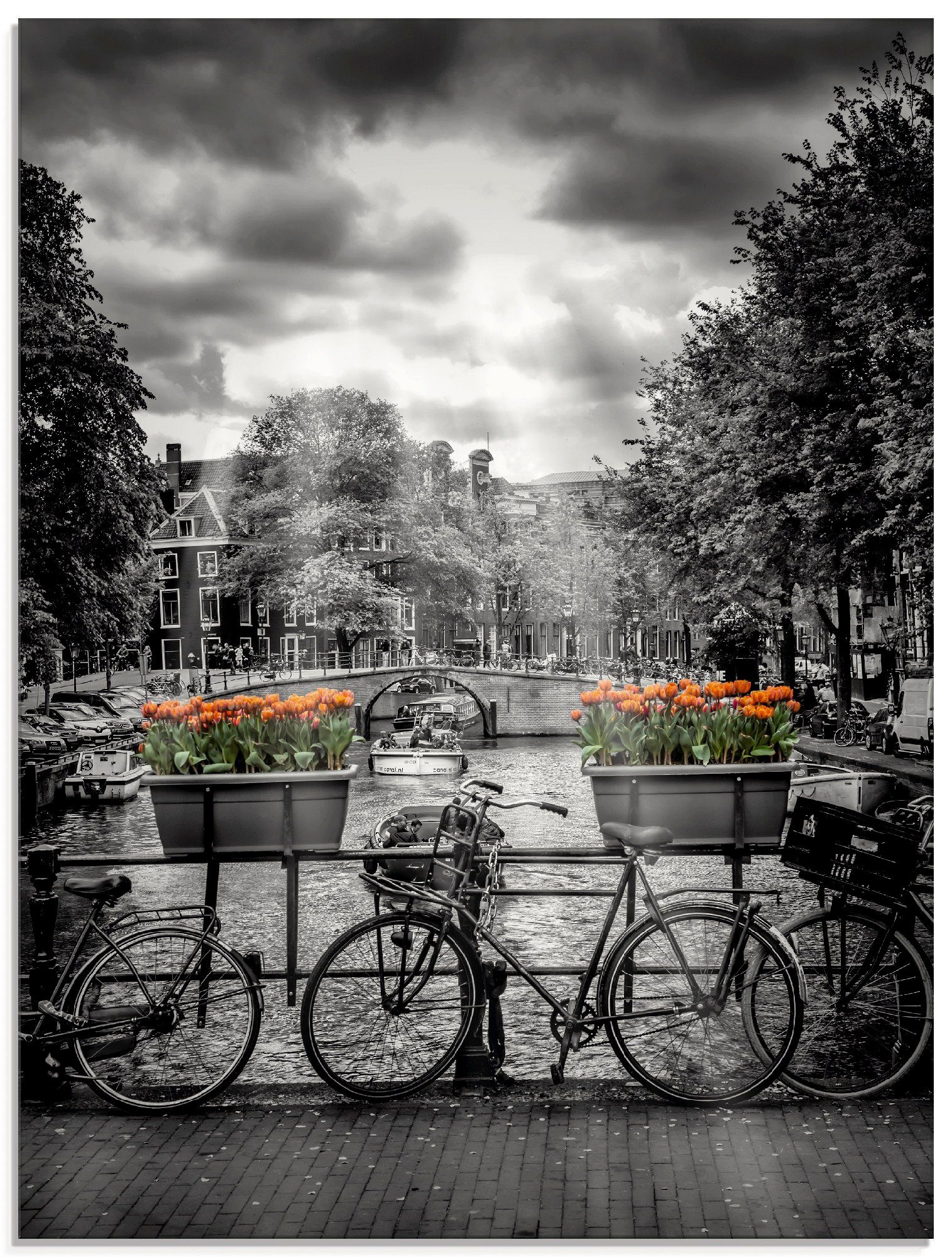 Artland Glasbild »Amsterdam Herengracht & Sonnenstrahlen«, Fahrräder (1 Stück)-Otto