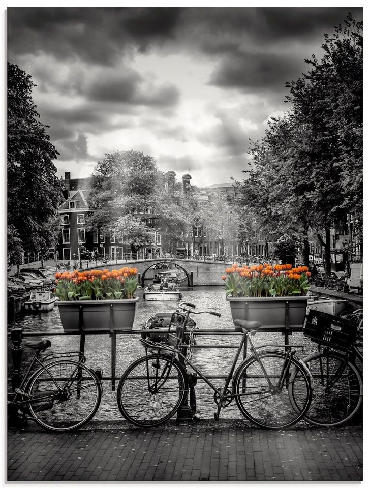 Artland Glasbild Amsterdam Herengracht & Sonnenstrahlen, Fahrräder (1 St),  in verschiedenen Größen