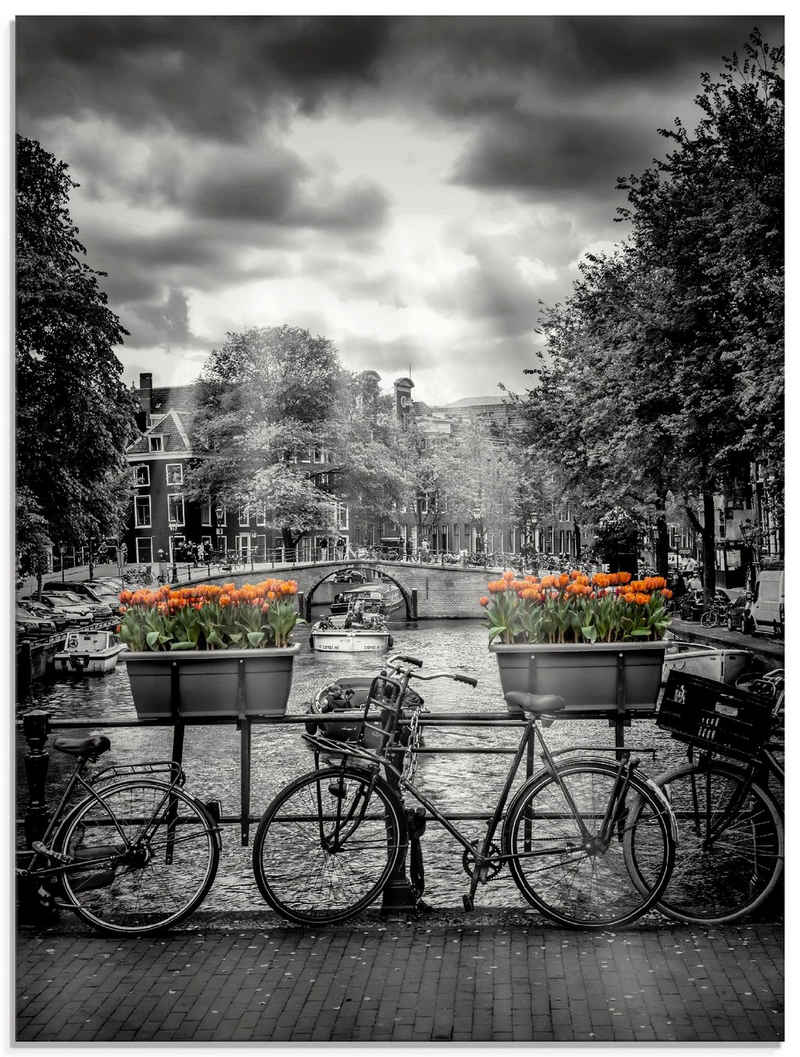 Artland Glasbild Amsterdam Herengracht & Sonnenstrahlen, Fahrräder (1 St), in verschiedenen Größen