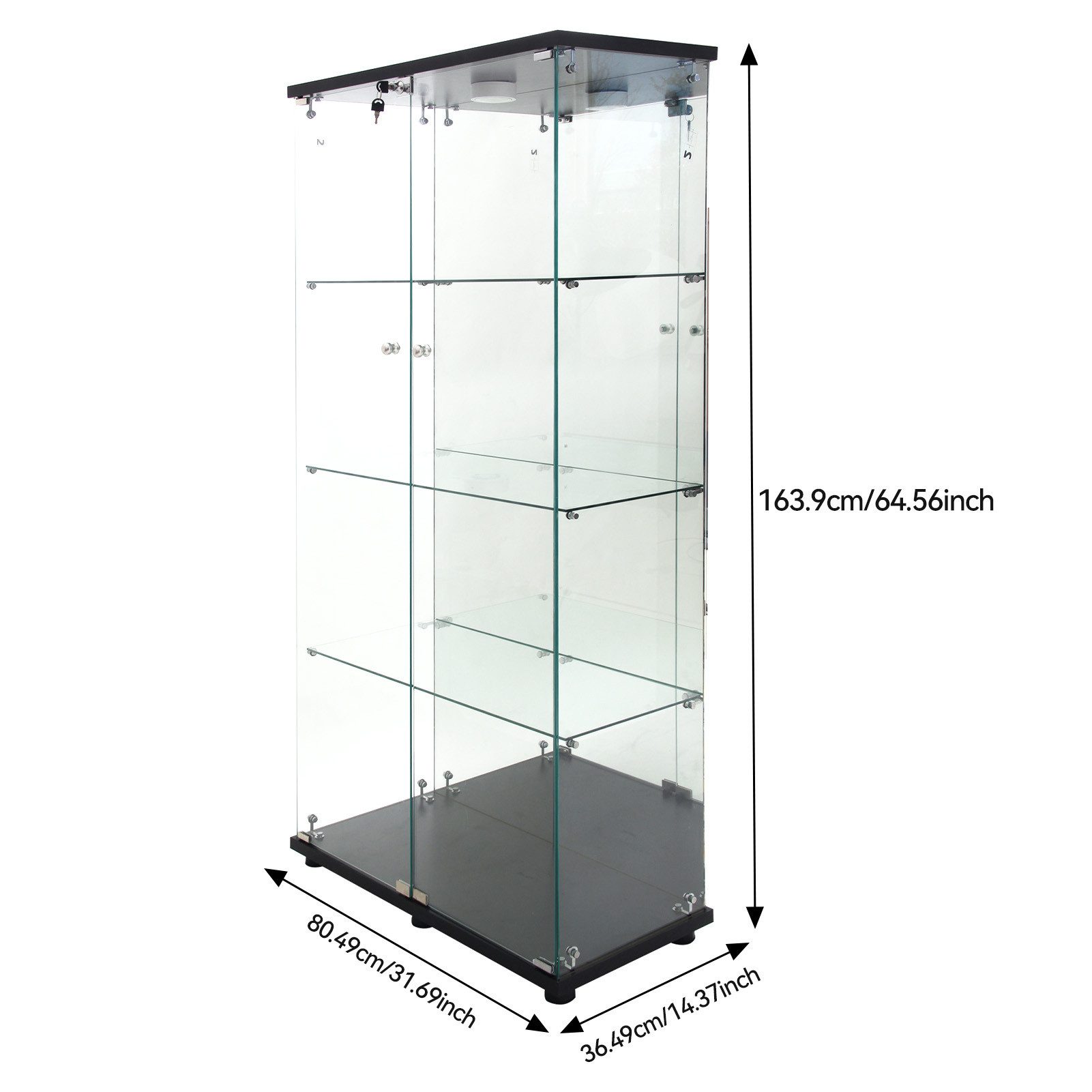 Simurq Glasvitrine Vitrinenschrank Glas mit Led Beleuchtung, Standvitrine mit 2 glastüren (Sammlervitrine mit Schloss und Kippsicherung, gehärtetes Glas) Standv – Bild 2 von 5