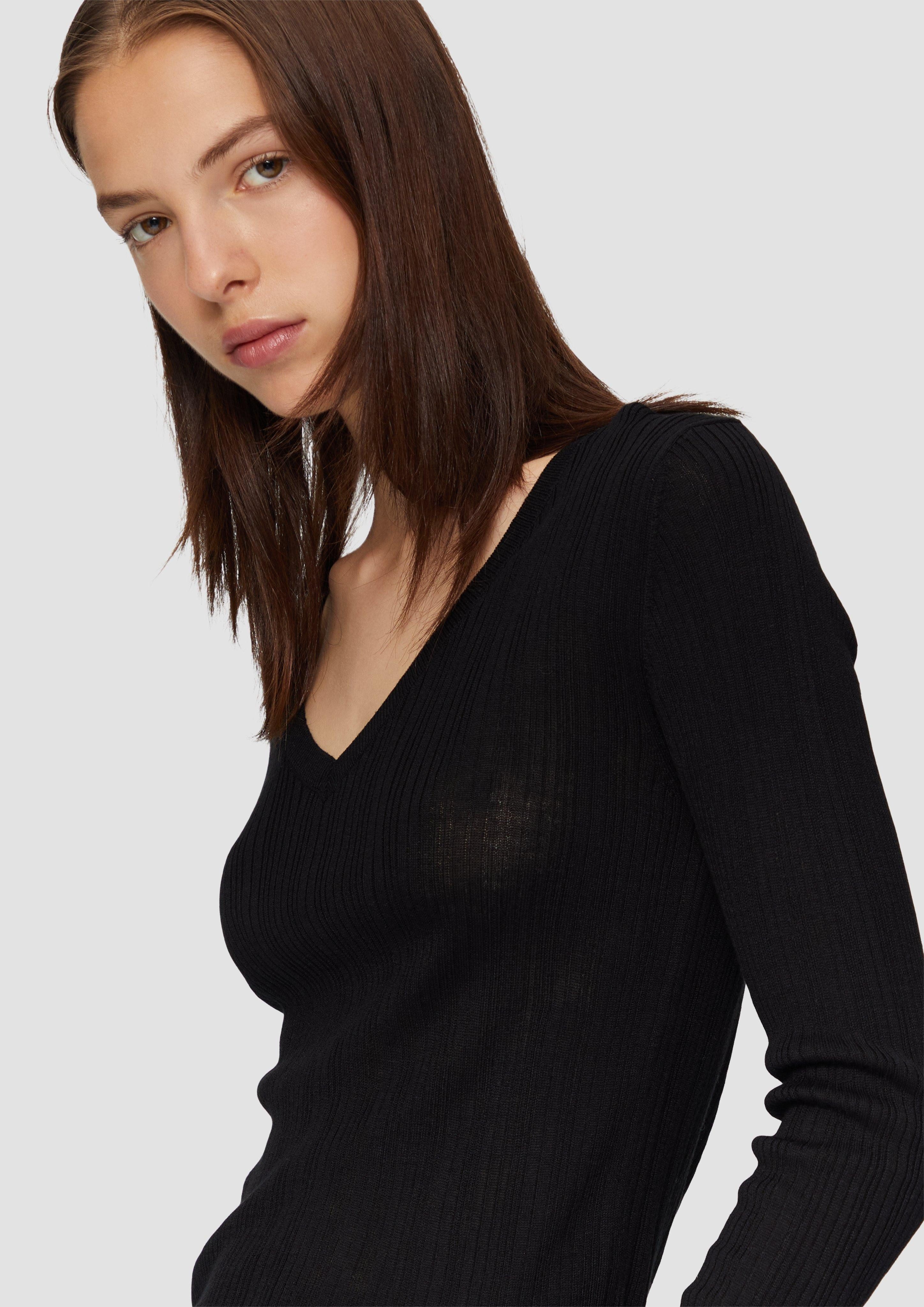 QS Strickpullover Gerippter Feinstrickpullover aus Viskosemix günstig online kaufen