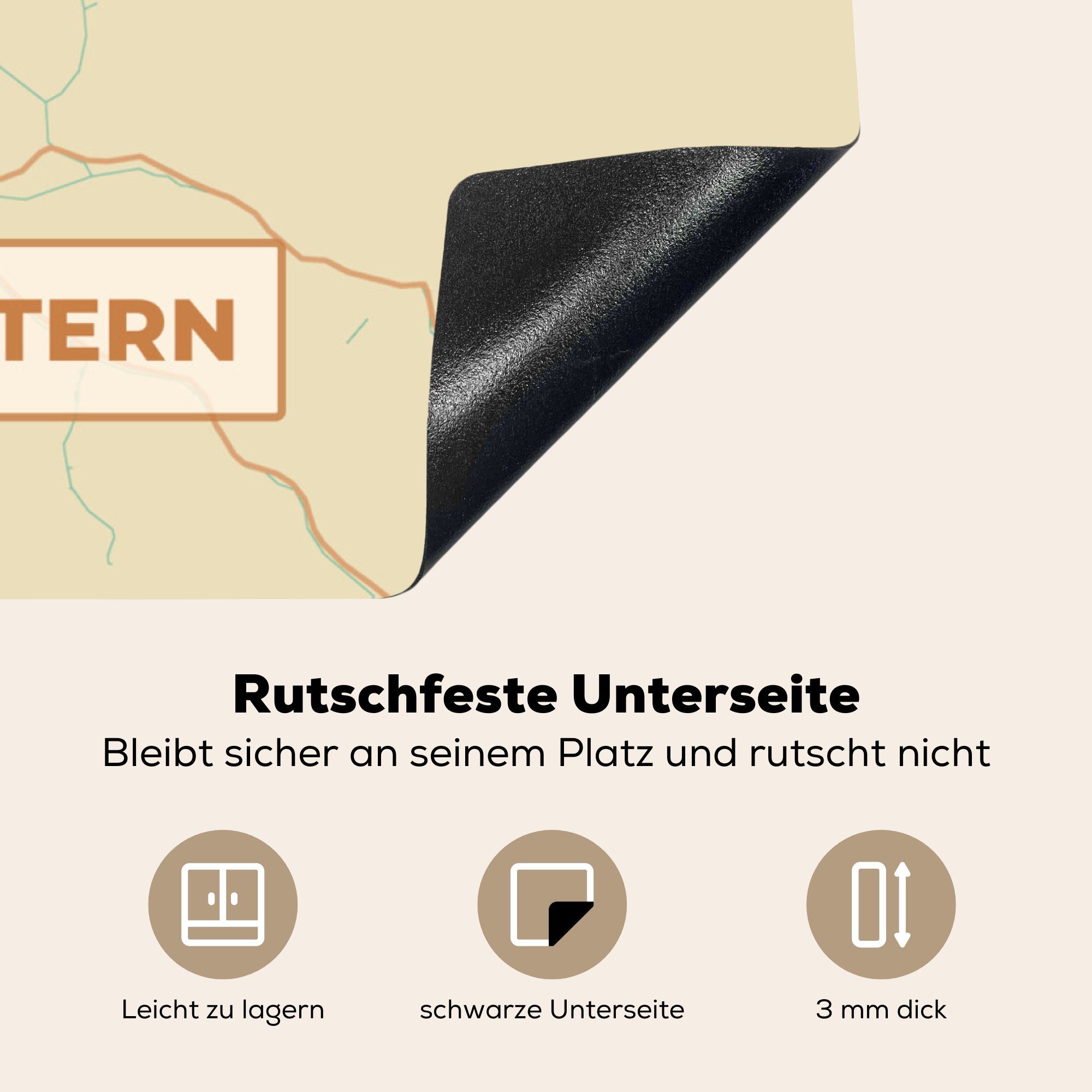 - Karte cm, Kaiserslautern Arbeitsplatte (1 Vintage Ceranfeldabdeckung, 78x78 - küche Herdblende-/Abdeckplatte tlg), Vinyl, MuchoWow - für Stadtplan,