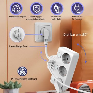 DOPWii 1 auf 3 Steckdosenadapter mit unabhängigen Schaltern & USB-Erweiterung Mehrfachsteckdose