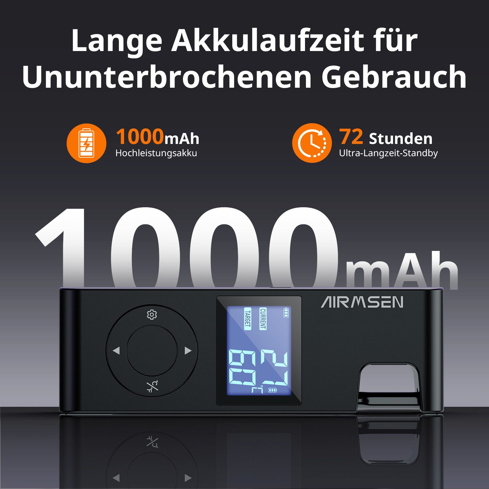 Airmsen Grillthermometer Fleischthermometer Kabelloses Grillthermometer Bluetooth - 1000mAh, mit Hitzebeständigem Keramikgriff & LCD-Display 150m Fernüberwachung, Bluetooth 5.4 Smart-App-Steuerung für Räuchern BBQ, 5.20×3.20×16.30 cm