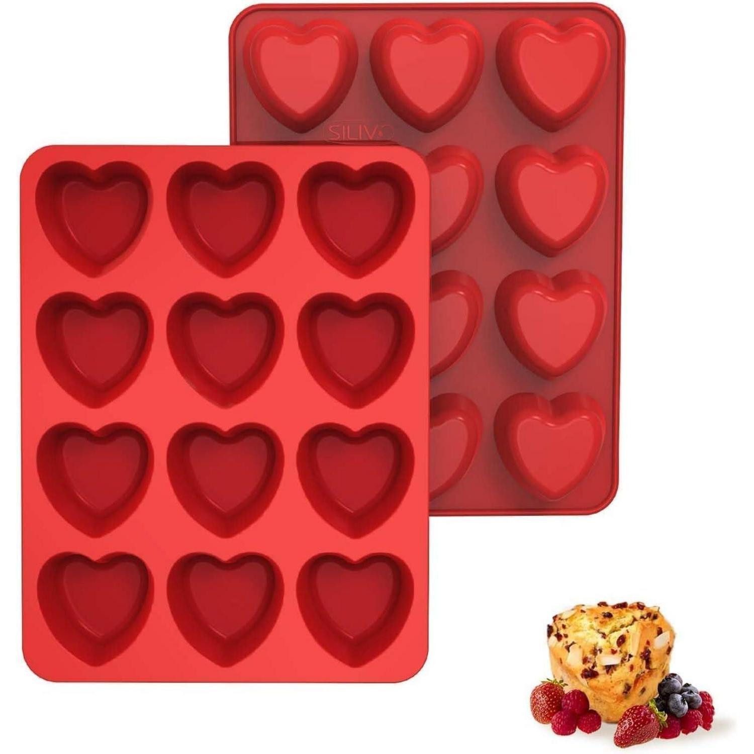 SILIVO Muffinform Silikon Muffinform Herzform Backform für 12 Muffins, 2er Set Antihaft