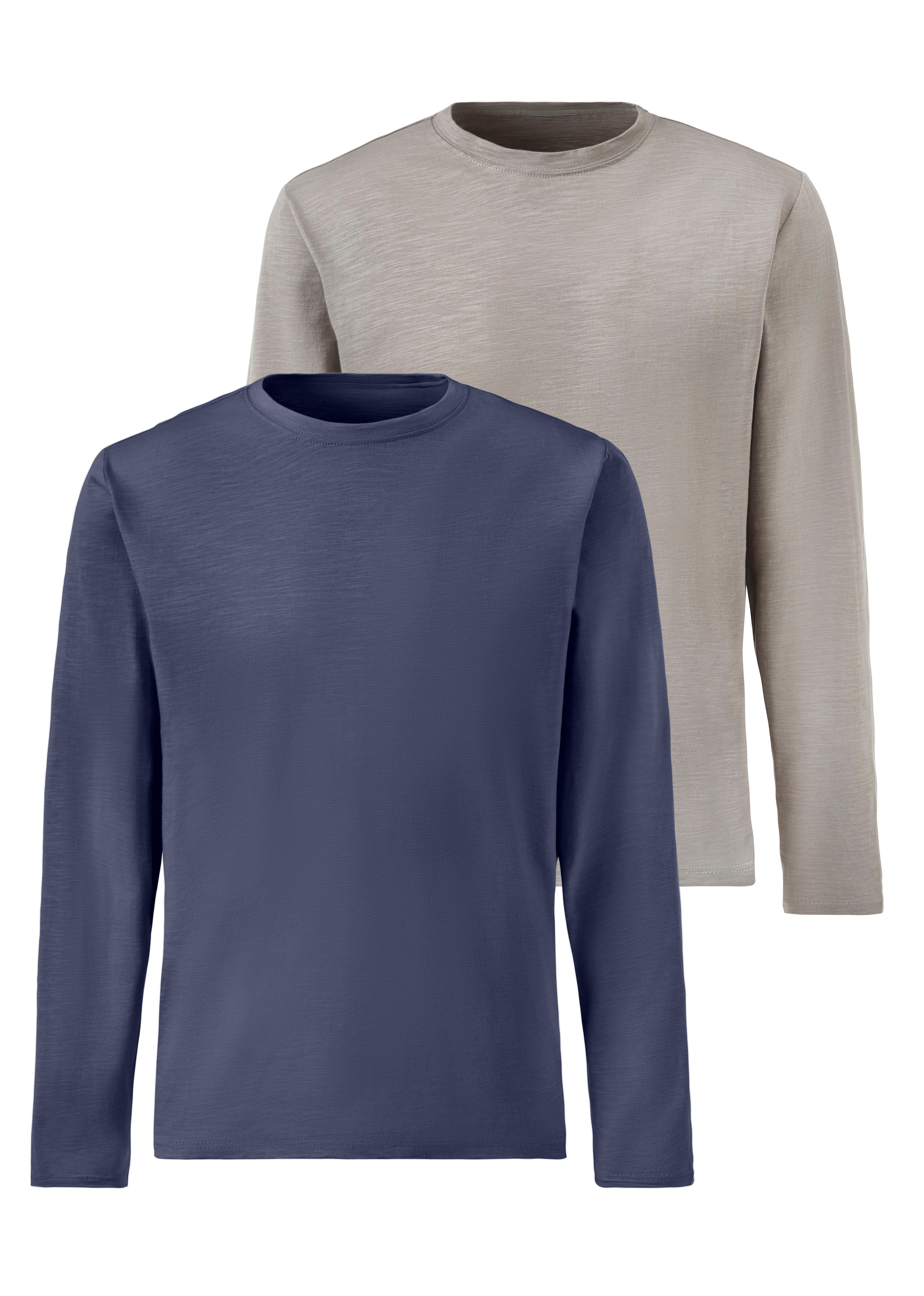 John Devin Langarmshirt mit Slub-Garn Struktur (2er-Pack) Longsleeve aus leichter, strukturierter Baumwollqualität