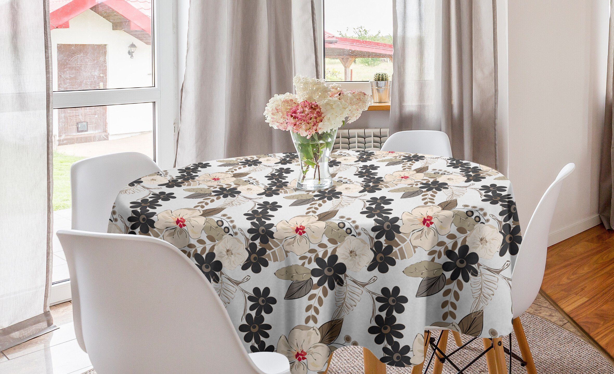 Abakuhaus Tischdecke Kreis Tischdecke Abdeckung für Esszimmer Küche Dekoration, Blumen Exotische tropische Blütenblätter