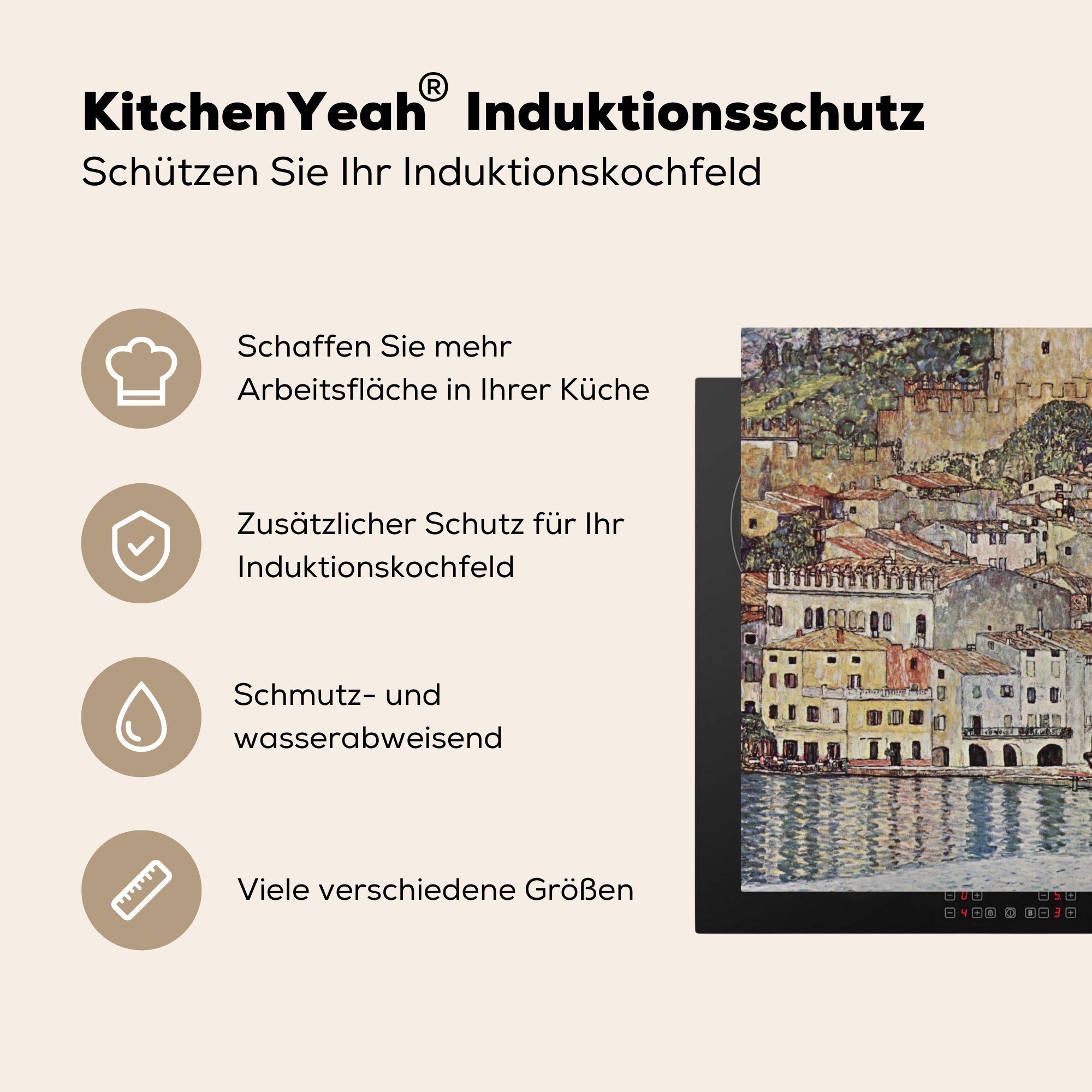 für Gemälde, Malcesine (1 Klimt MuchoWow Gustav 78x78 Ceranfeldabdeckung, Vinyl, küche Herdblende-/Abdeckplatte Arbeitsplatte - am tlg), Gardasee cm,