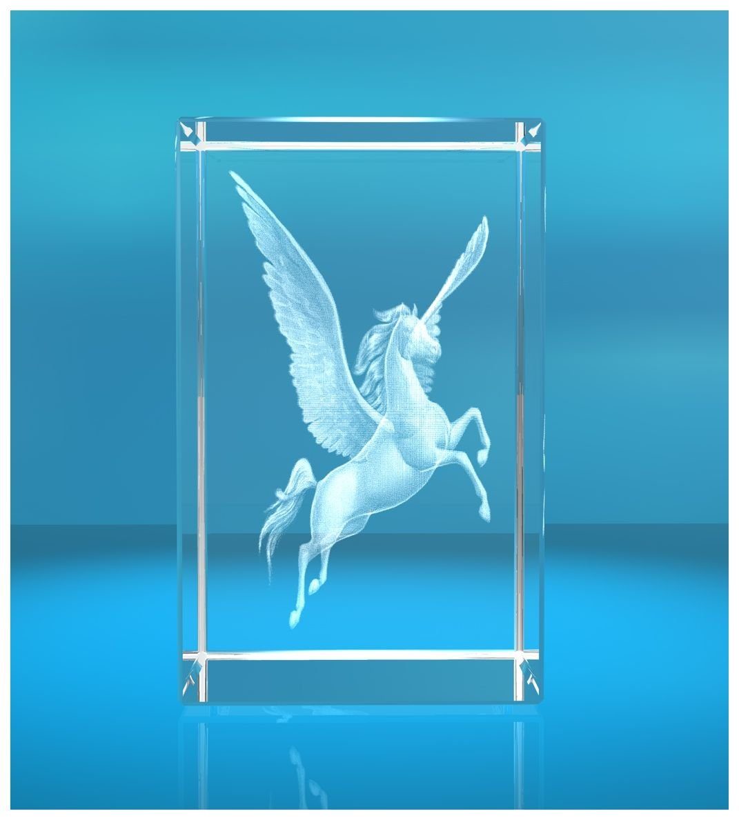 VIP-LASER Dekofigur 3D Glasquader Motiv: Pegasus, Hochwertige Geschenkbox, Made in Germany, Familienbetrieb