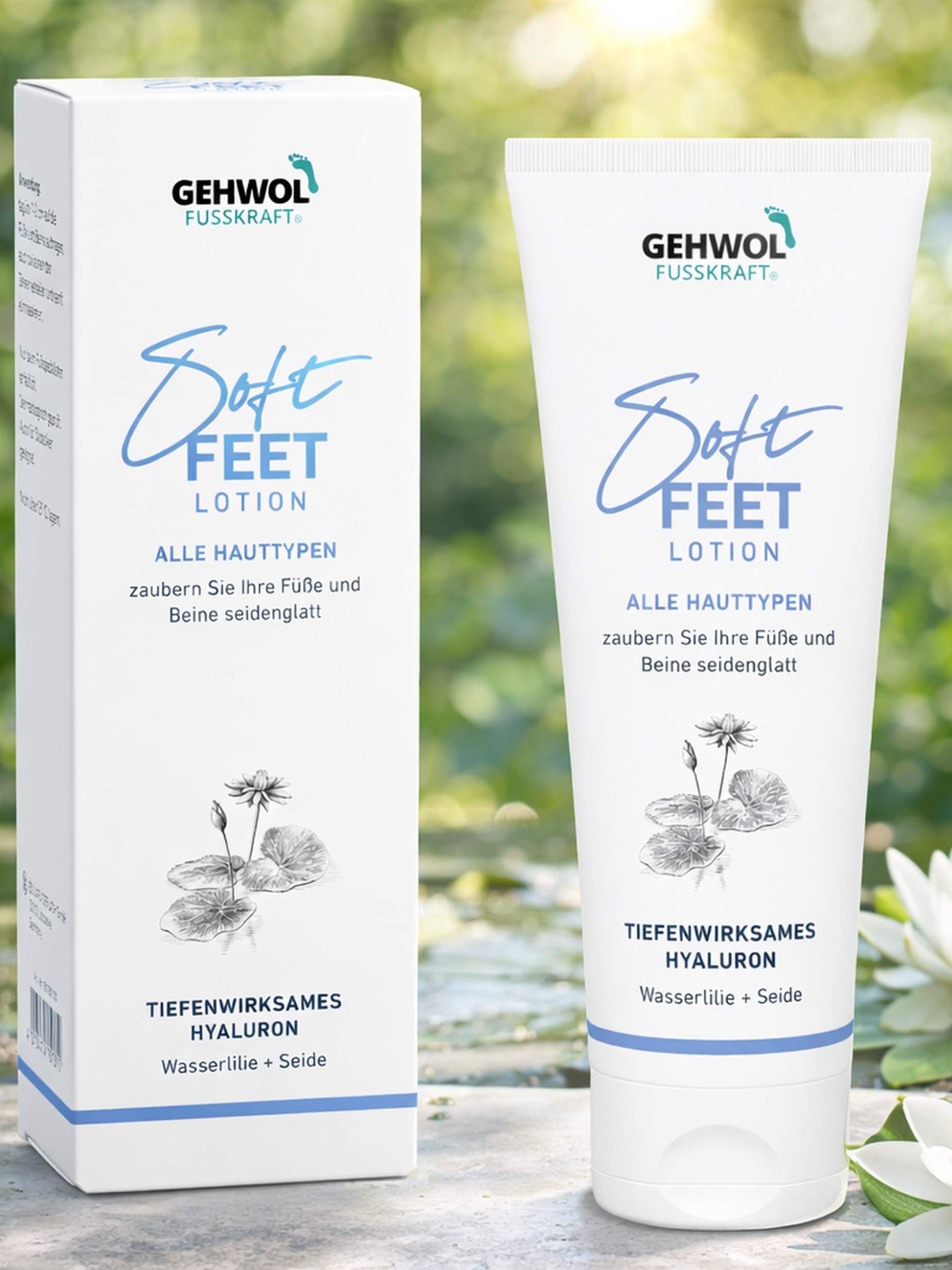 Eduard Gerlach GmbH Fußcreme FUSSKRAFT Soft Feet Lotion mit Wasserlilienextrakt für seidenglatte Packung, zieht schnell ein und ist für Diabetiker geeignet
