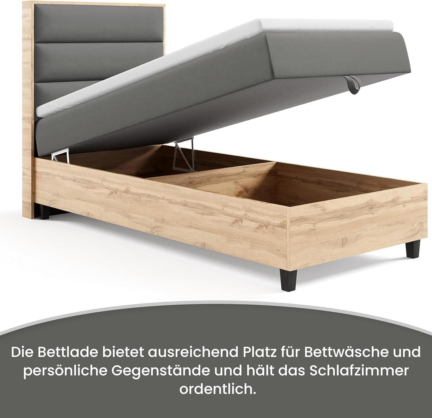 Best for Home Boxspringbett Trinity K-1 Einzelbett mit Bettkasten, Bett mit Komfort Topper T-5cm (Bett, Polsterbett mit Stauraum, Jugendbett, Kinderbett versch. Größen, 4-St., 70x200 80x200 90x200 100x200 cm), Verschiedene Liefermöglichkeiten, TOP Preis-Leistungs-Verhältnis