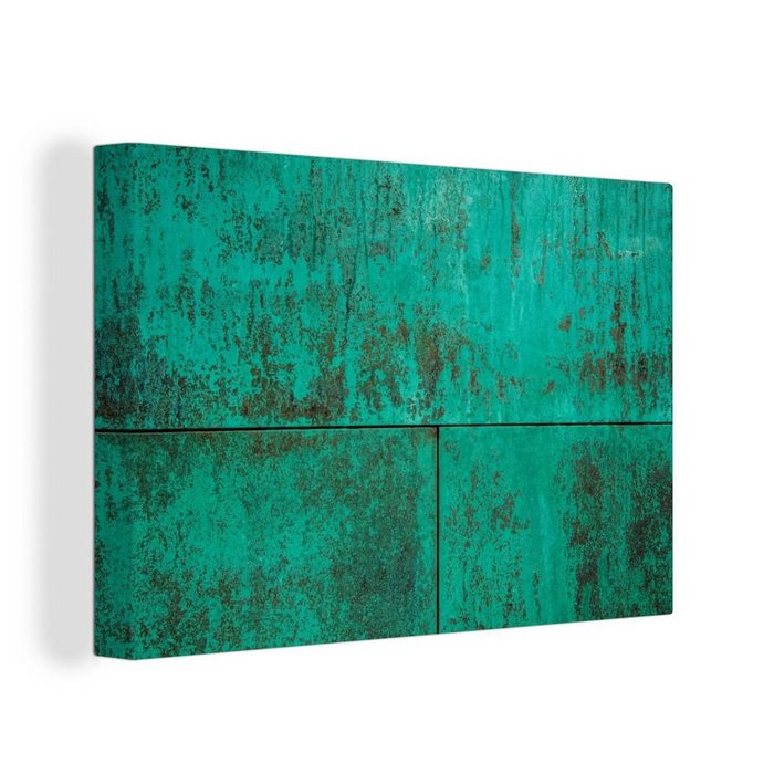 OneMillionCanvasses® Leinwandbild Grüne Patina auf kupferfarbenem Hintergrund (1 St) Wandbild Leinwandbilder Aufhängefertig Wanddeko
