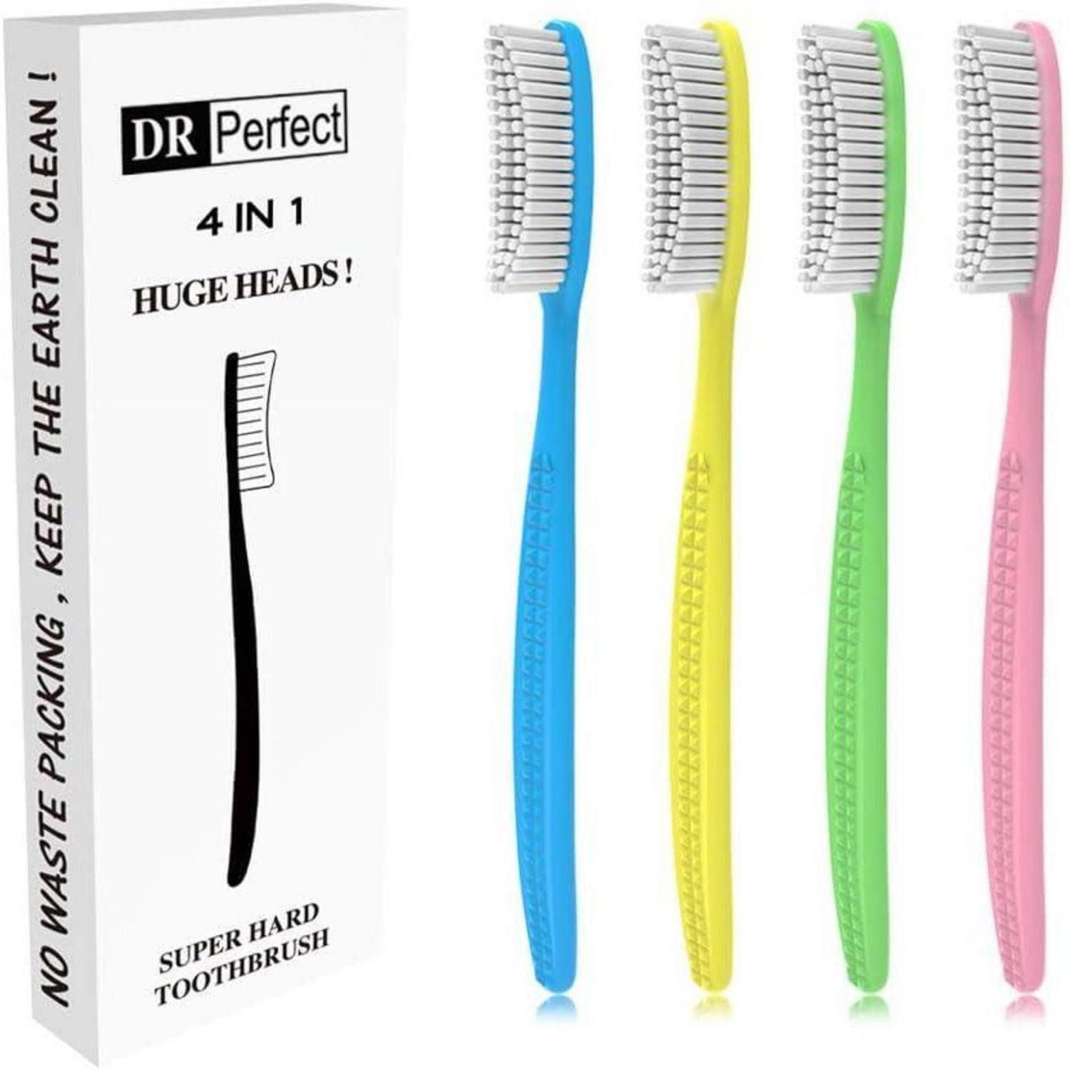 LuxusKollektion Zahnbürste Extra Hard & Firm Zahnbürste Großer Langkopf Whitening 4er-Pack